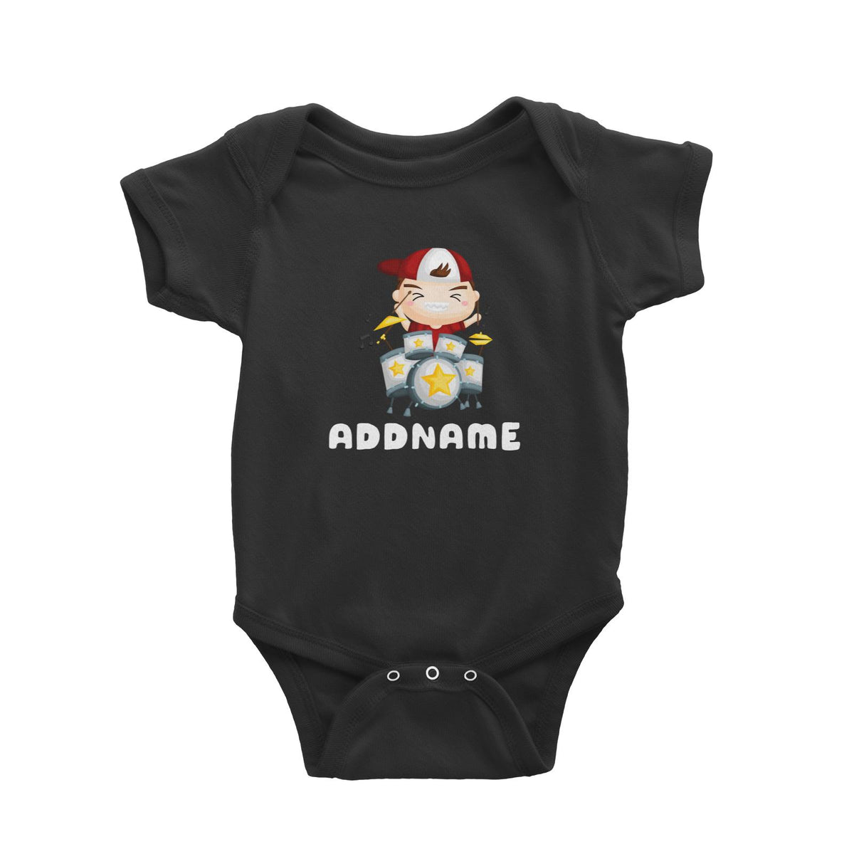 Birthday Music Band Boy Playing Drums Addname Baby Romper
