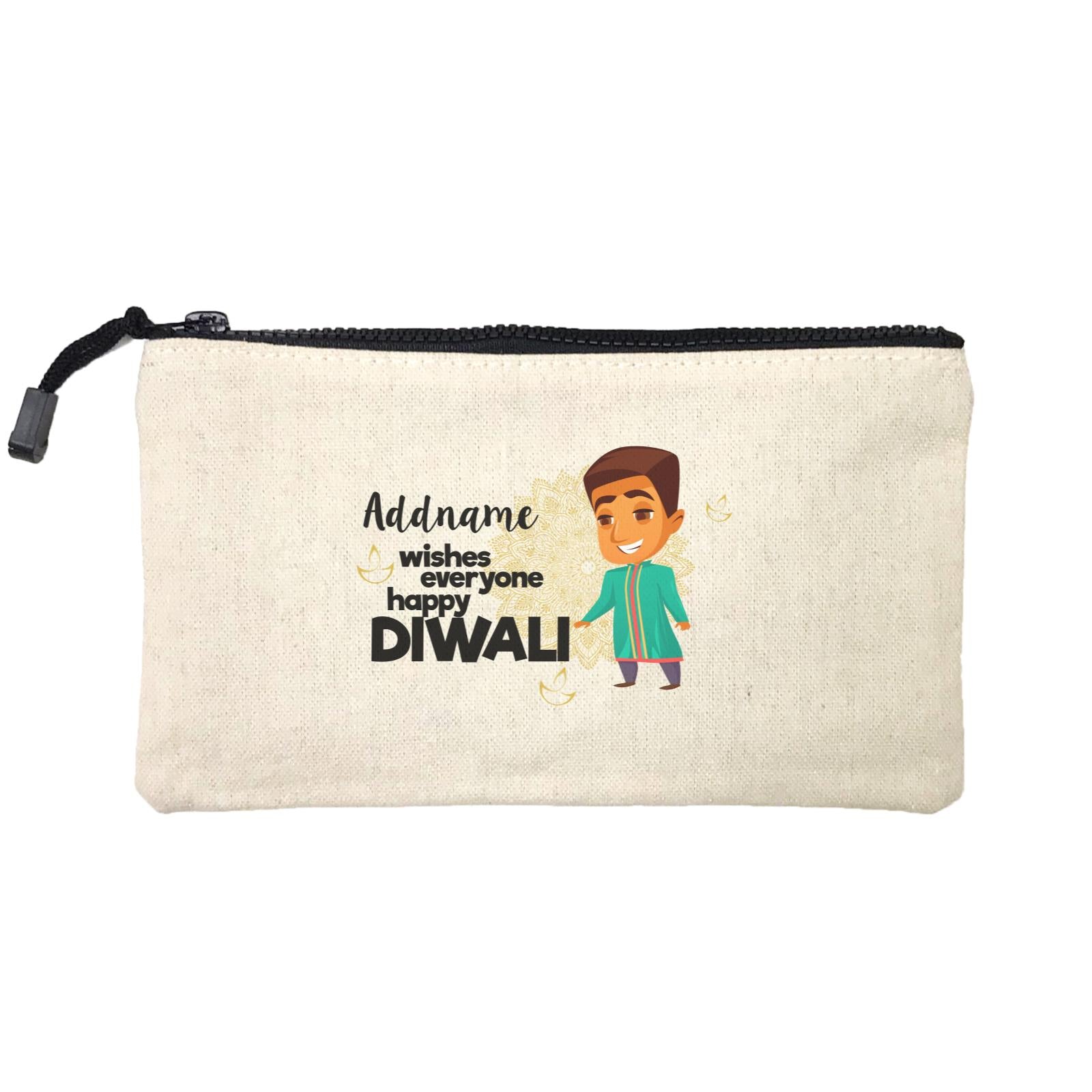 Cute Man Wishes Everyone Happy Diwali Addname Mini Accessories Stationery Pouch