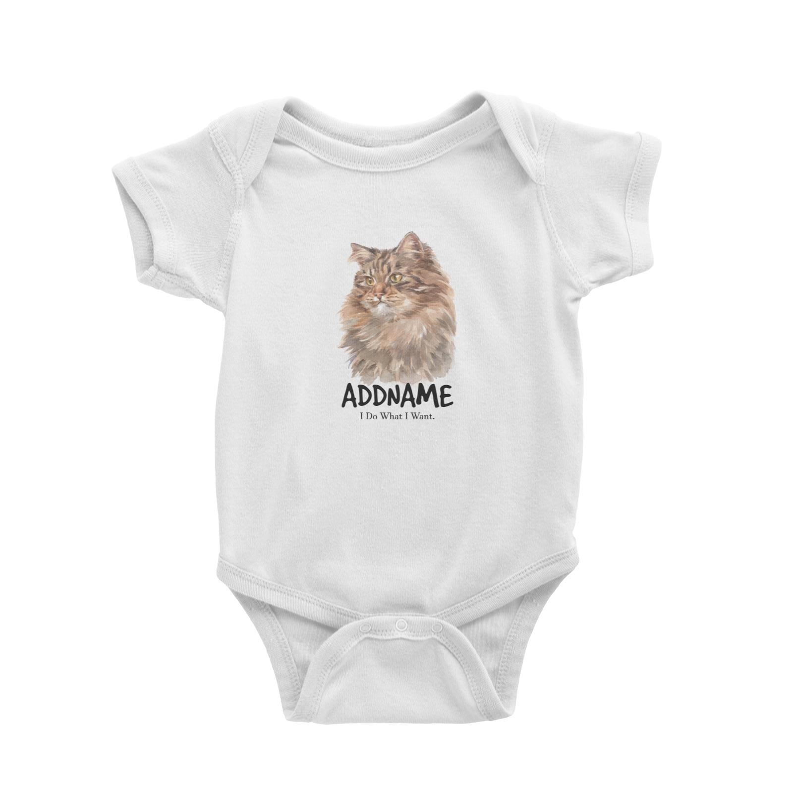 Watercolor Cat Siberian Cat Brown I Do What I Want Addname Baby Romper