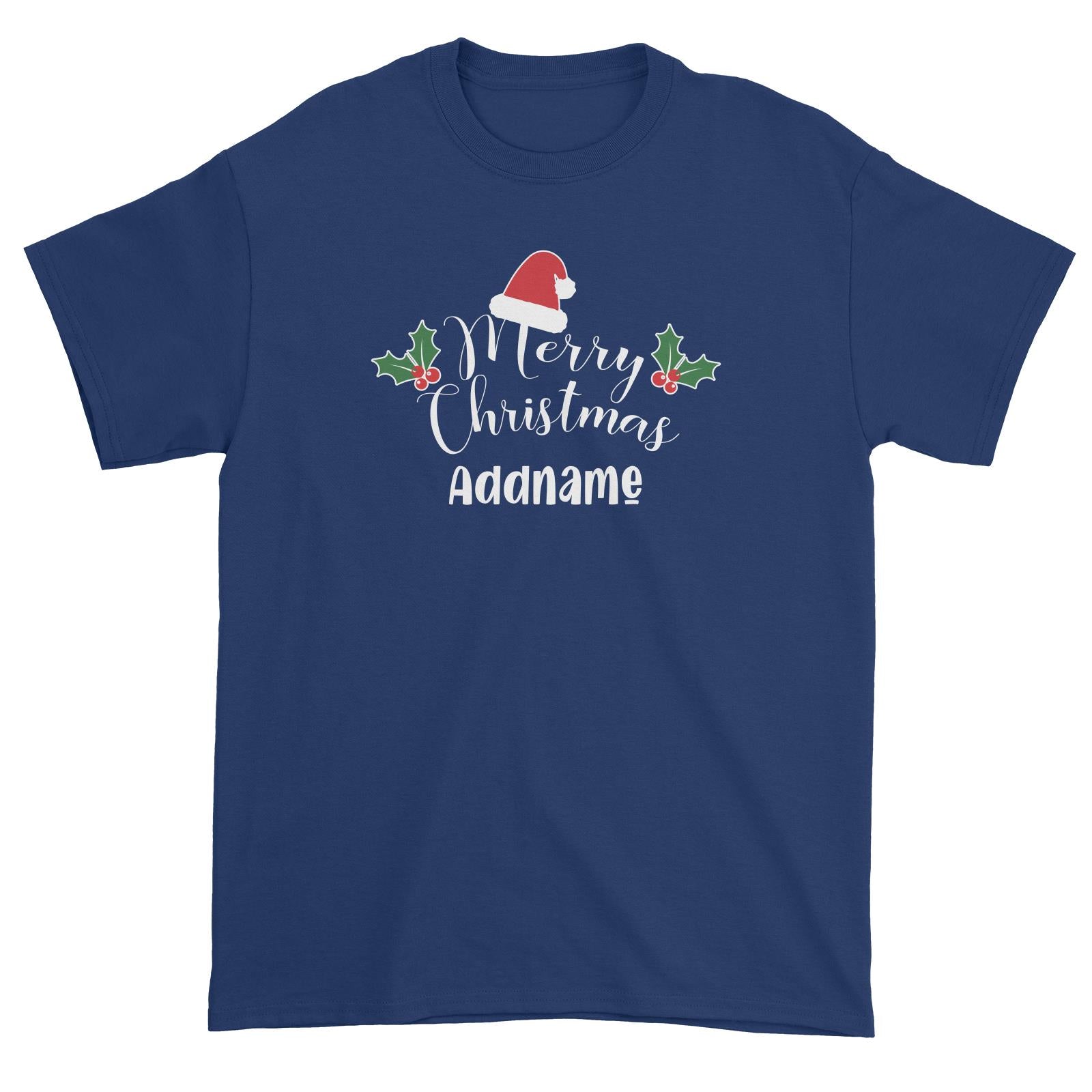 Christmas Series Merry Christmas with Santa Hat and Holly Unisex T-Shirt
