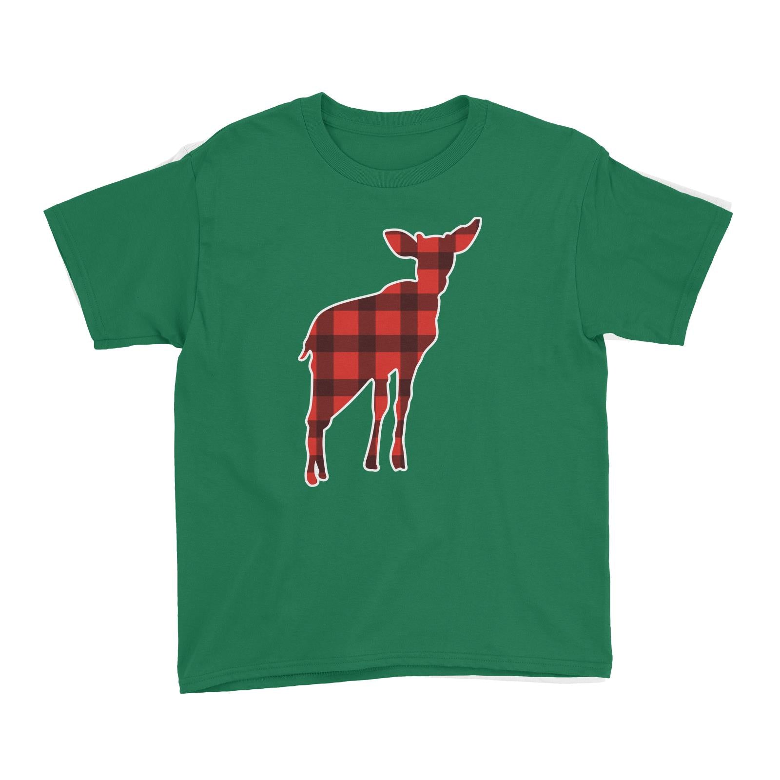 Baby Deer Silhouette Checkered Pattern Kid's T-Shirt Christmas Matching Family Animal