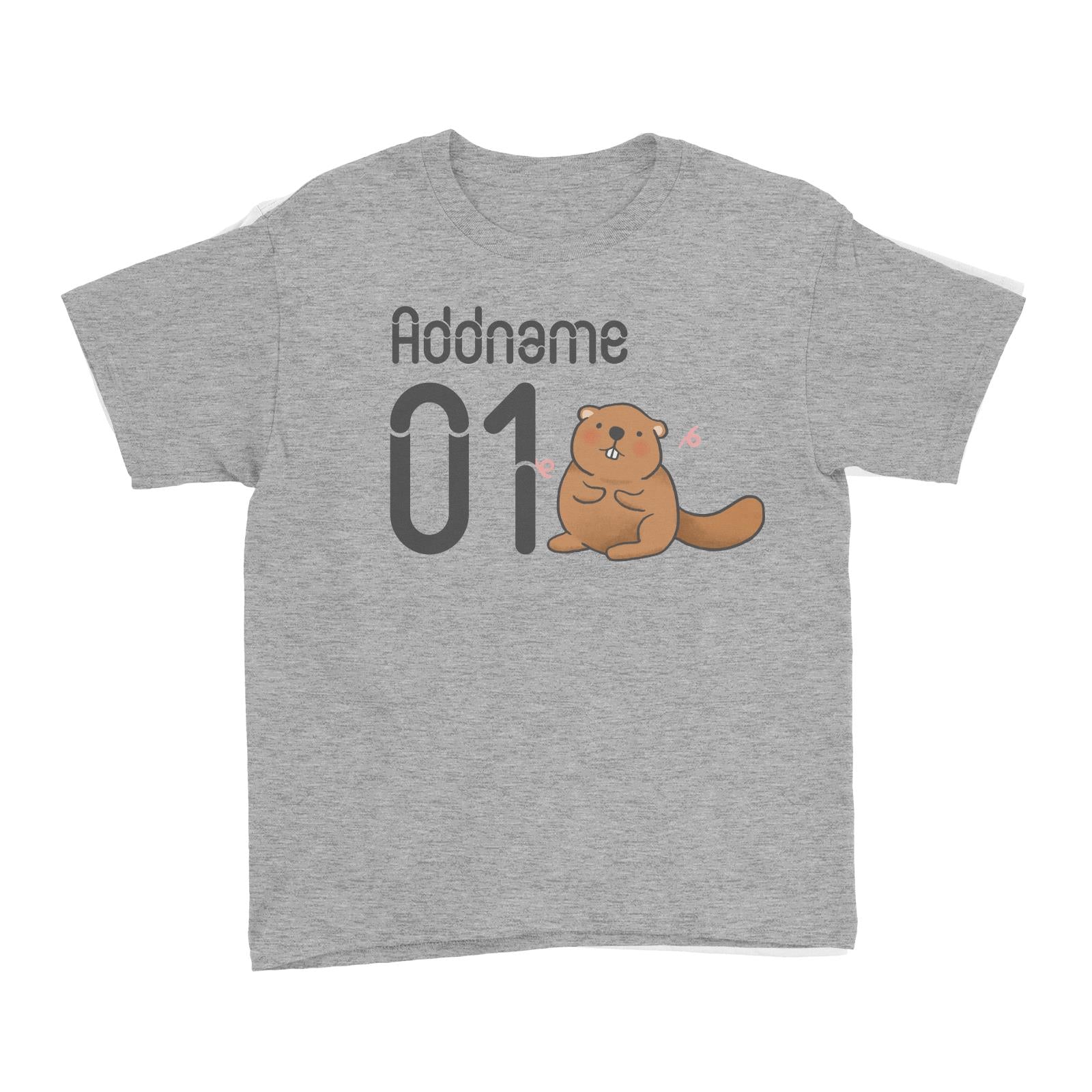 Name and Number Cute Hand Drawn Style Beaver Kid's T-Shirt