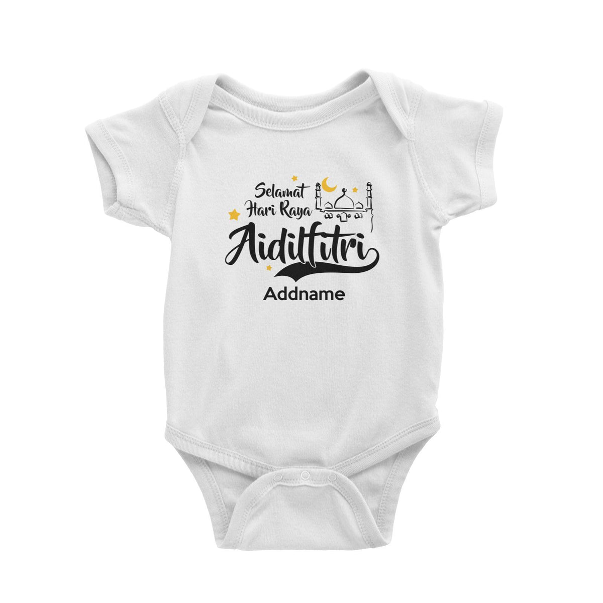 Raya Typography Doodle Mosque Selamat Hari Raya Aidilfitri Addname Baby Rompers