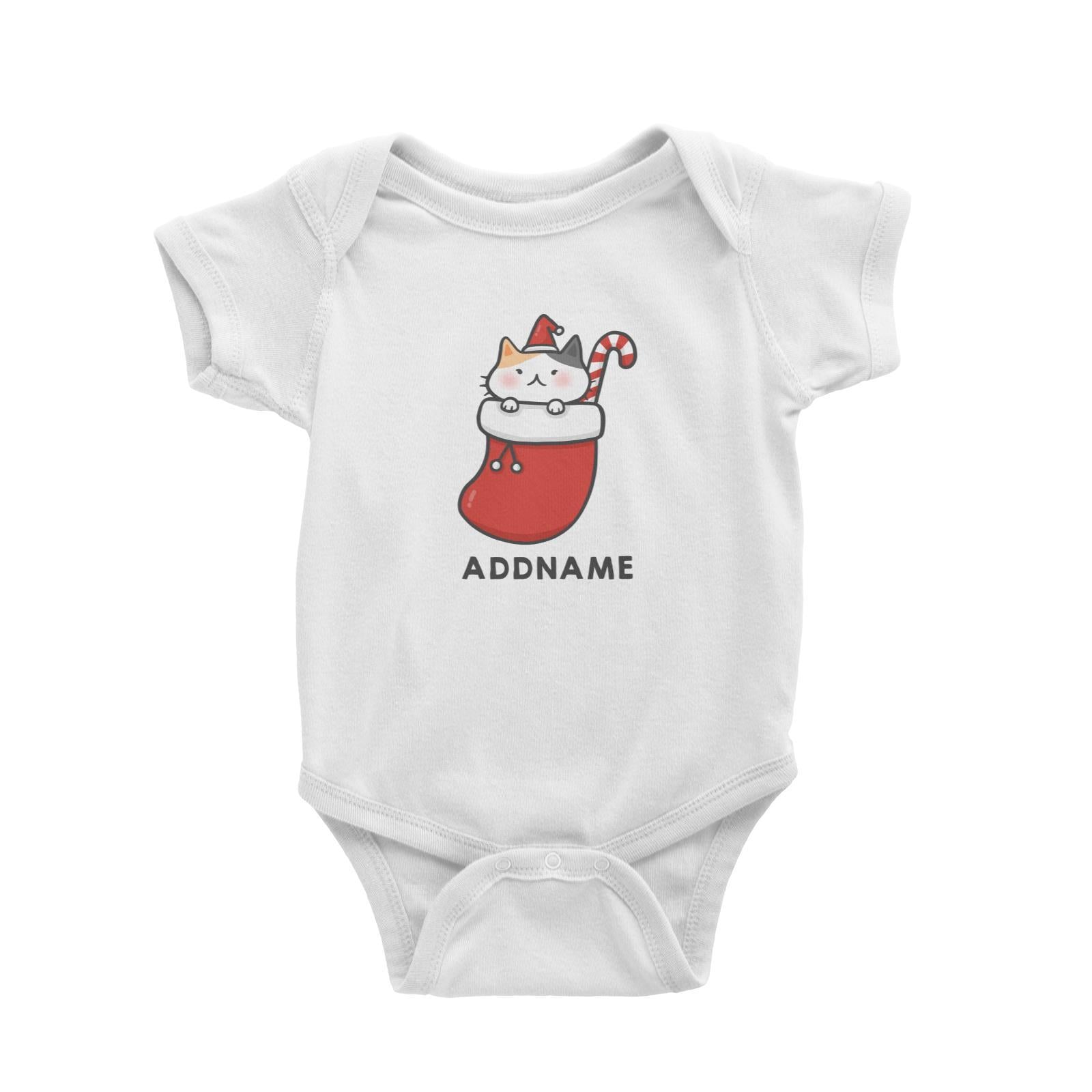 Xmas Cute Cat In Christmas Sock Addname Accessories Baby Romper