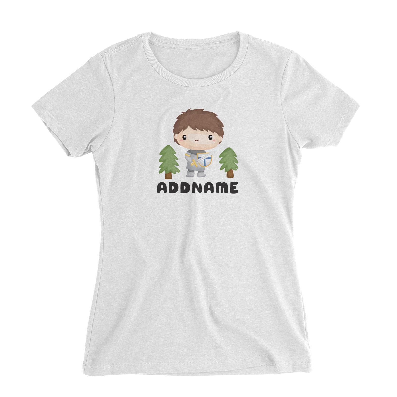 Birthday Royal Knight Boy Holding Sheild And Sword Addname Women's Slim Fit T-Shirt