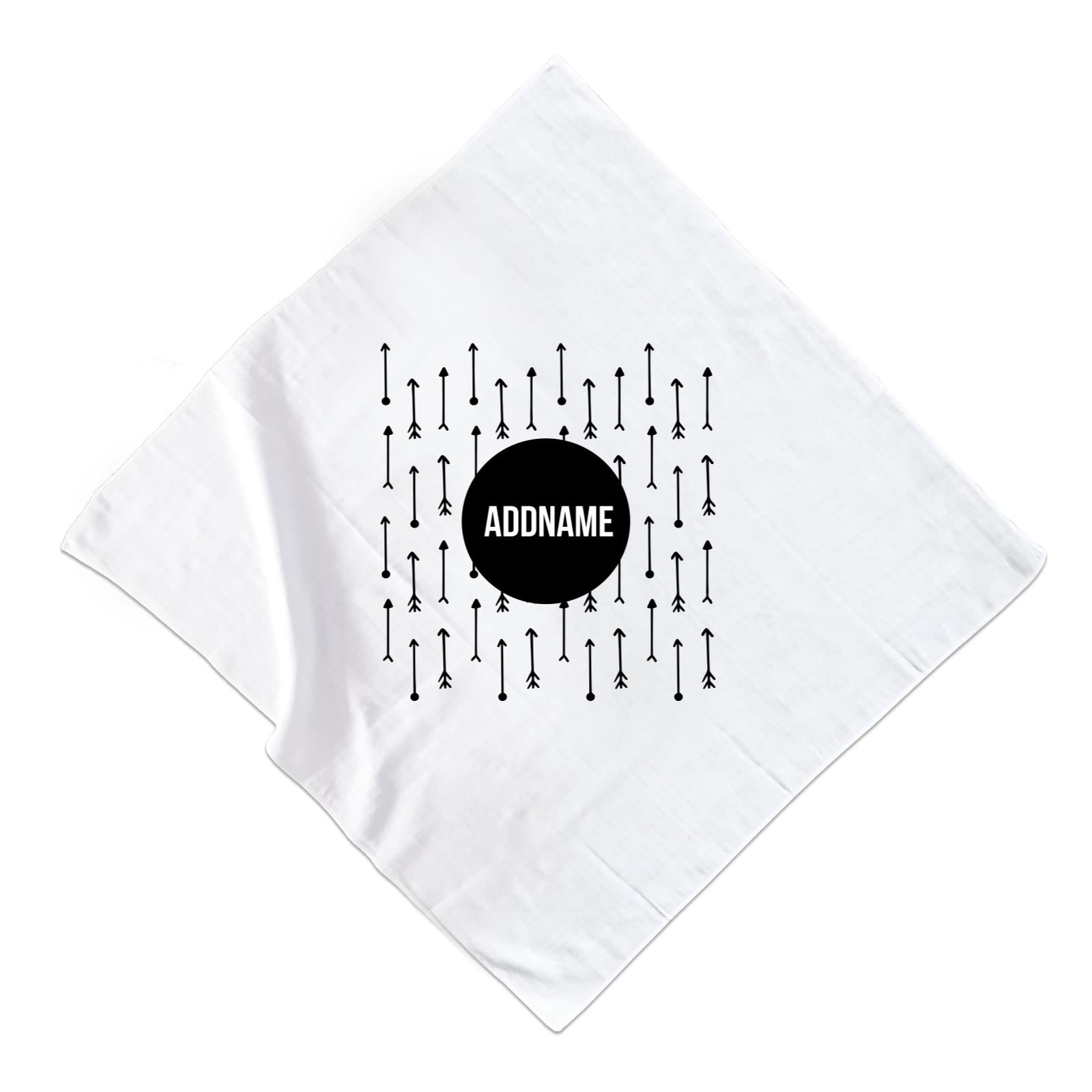 Monochrome Black Circle with Arrows Addname Muslin Square