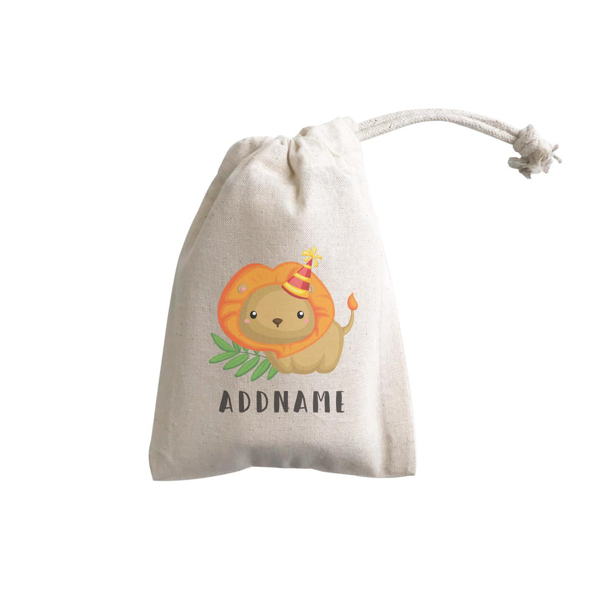 Birthday Safari Lion Wearing Party Hat Addname GP Gift Pouch