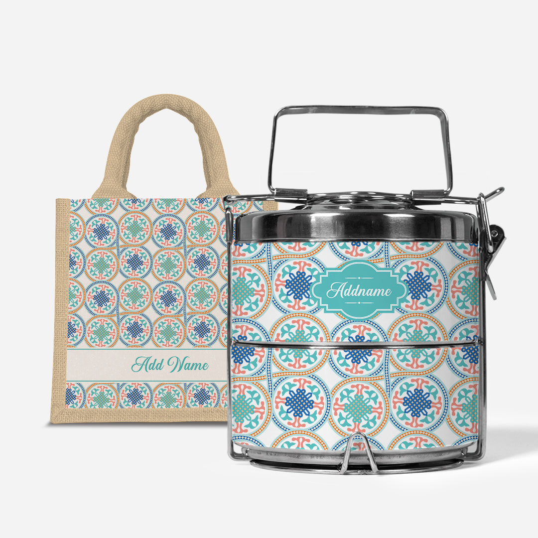 Moroccan Series Premium Two Tier Tiffin With Half Lining Lunch Bag  - Chahid Natural