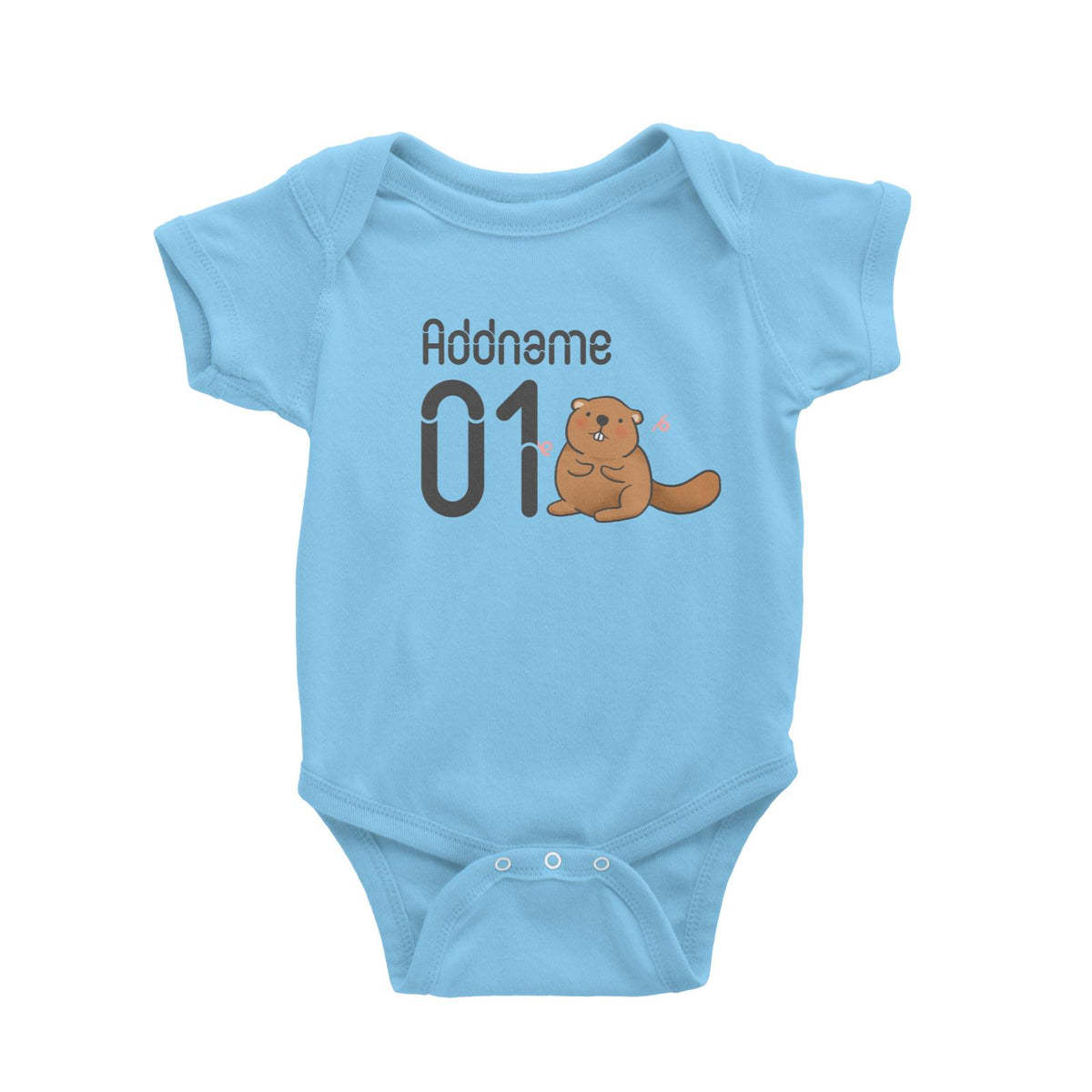 Name and Number Cute Hand Drawn Style Beaver Baby Romper