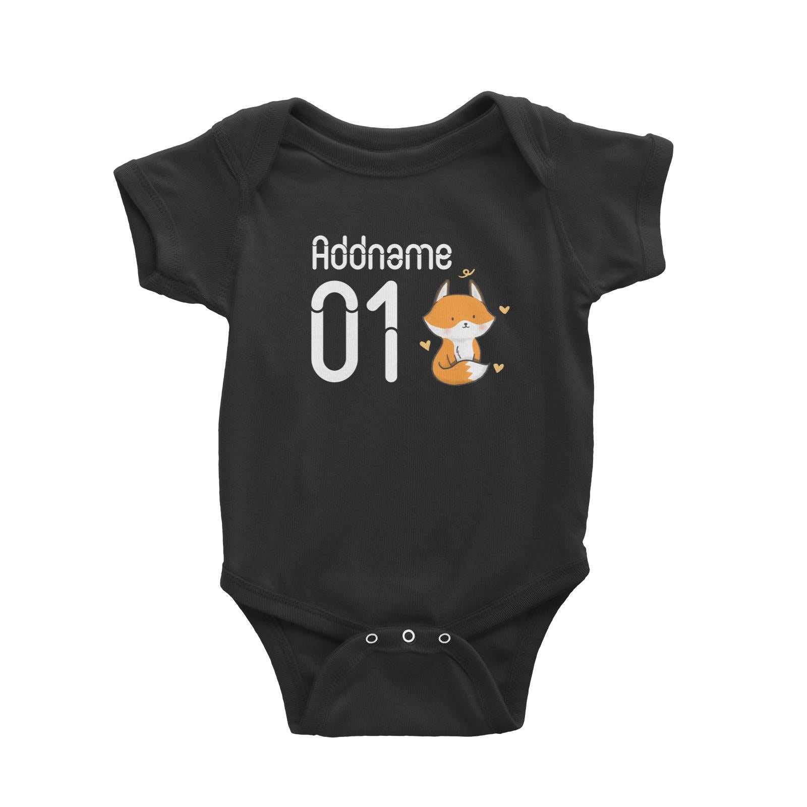 Name and Number Cute Hand Drawn Style Fox Baby Romper