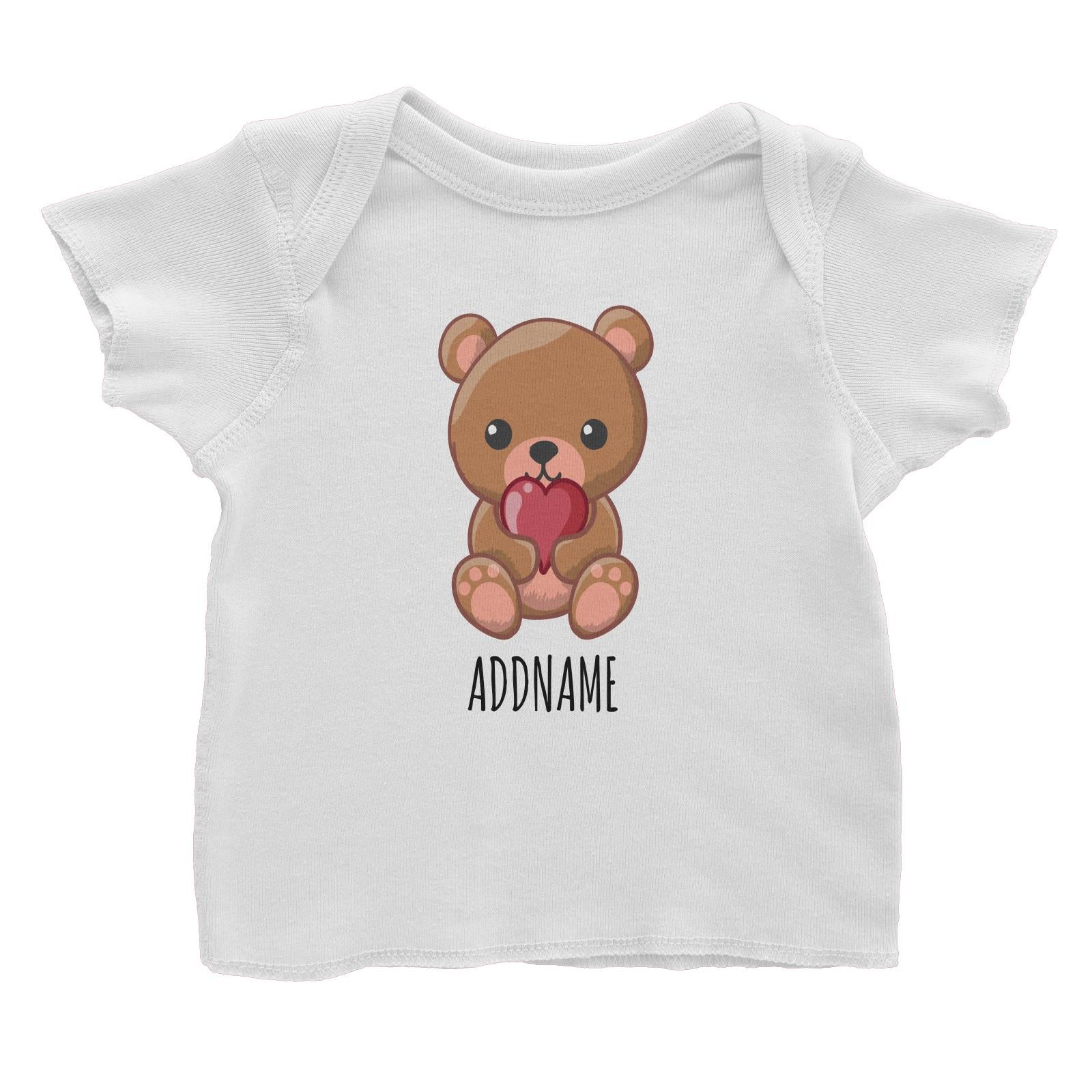Pink Bear with Heart White White Baby T-Shirt