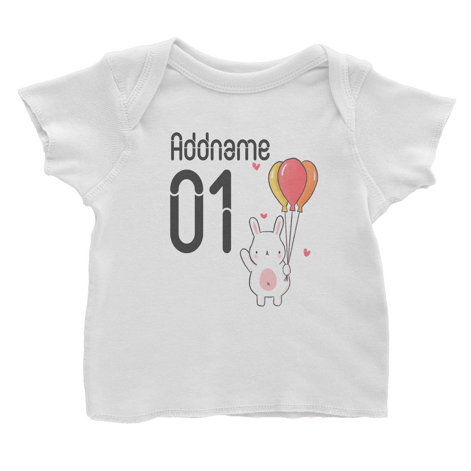 Name and Number Cute Hand Drawn Style Bunny Baby T-Shirt (FLASH DEAL)
