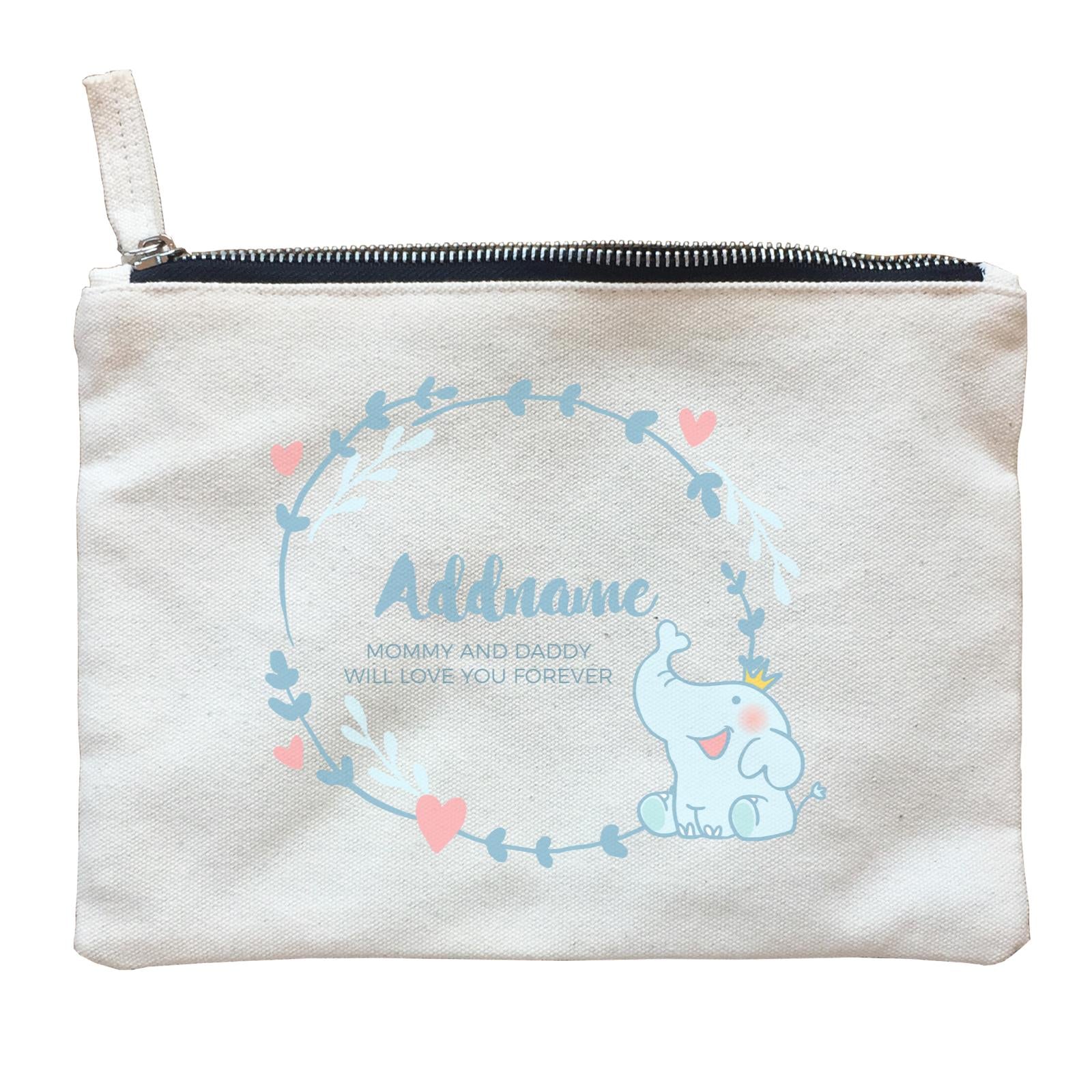 Cute Baby Blue Elephant Prince Personalizable with Name and Text Zipper Pouch