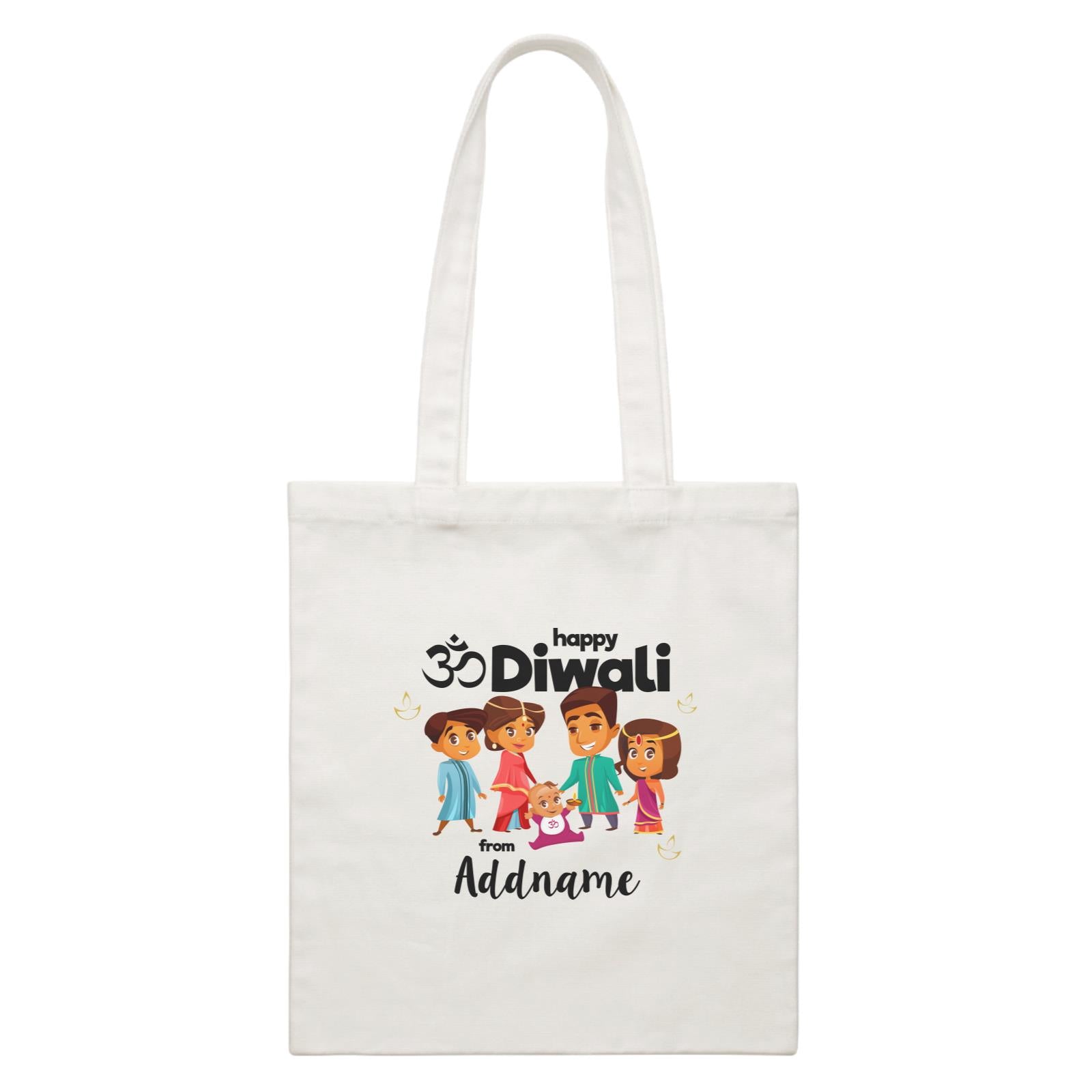 Cute Family Of Five OM Happy Diwali From Addname White Canvas Bag