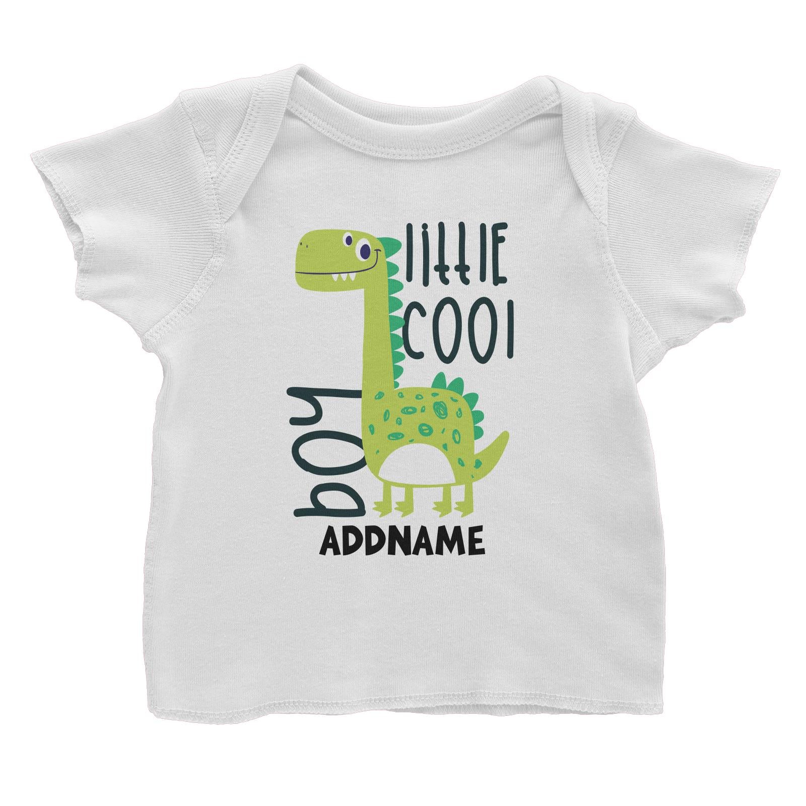 Little Cool Boy Dinosaur Addname White Baby T-Shirt