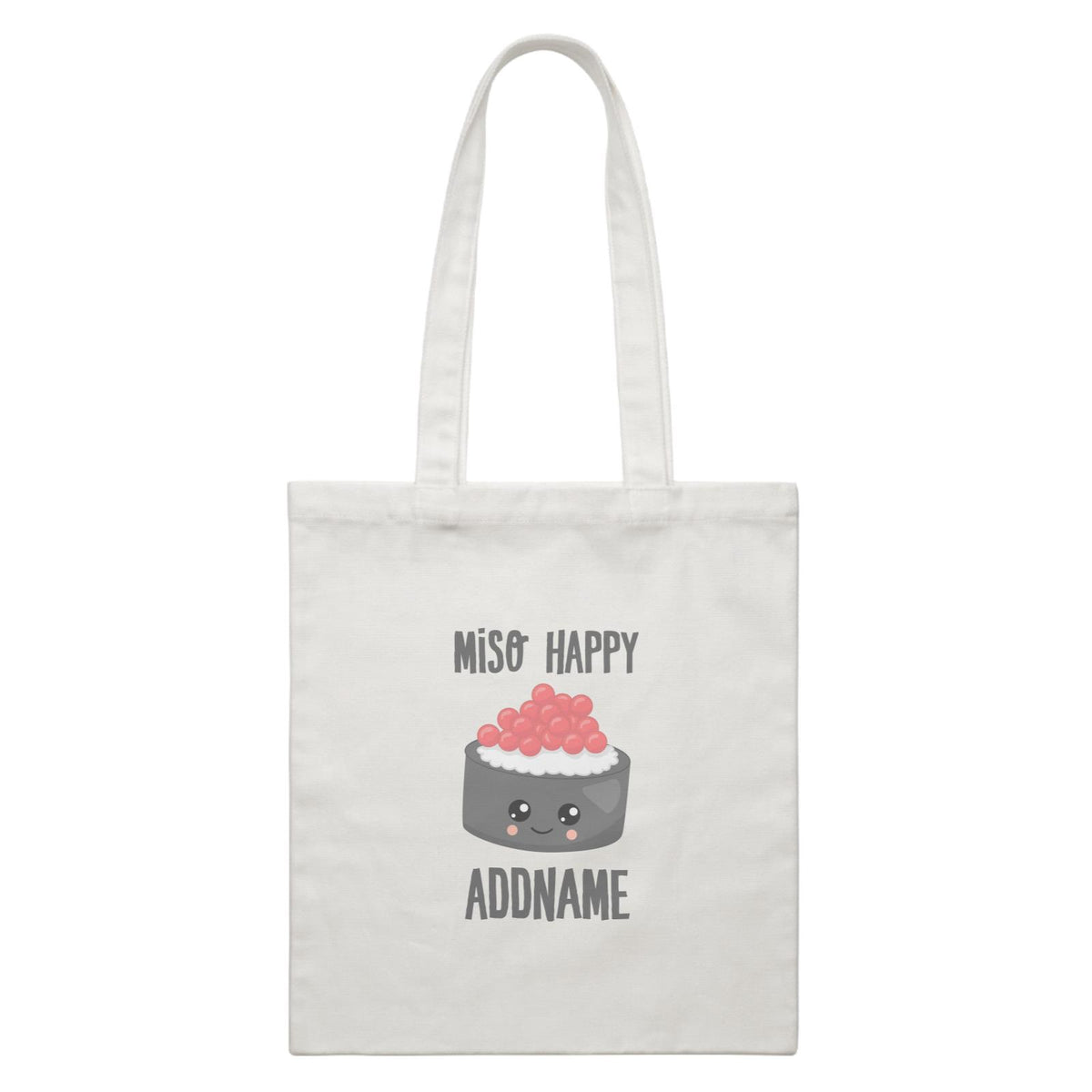 Miso Happy Sushi Circle Ebiko Roll Addname White Canvas Bag
