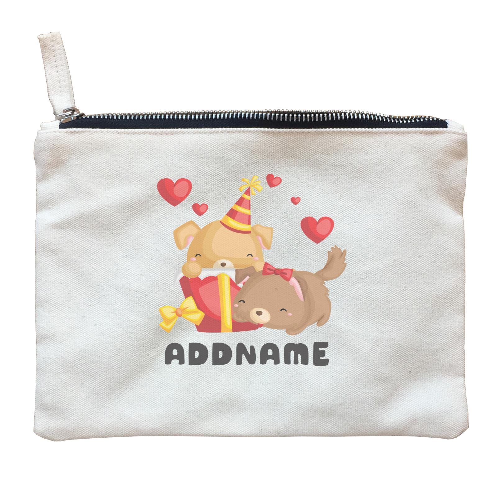Birthday Friendly Animals Happy Two Dogs Open Present Addname Zipper Pouch