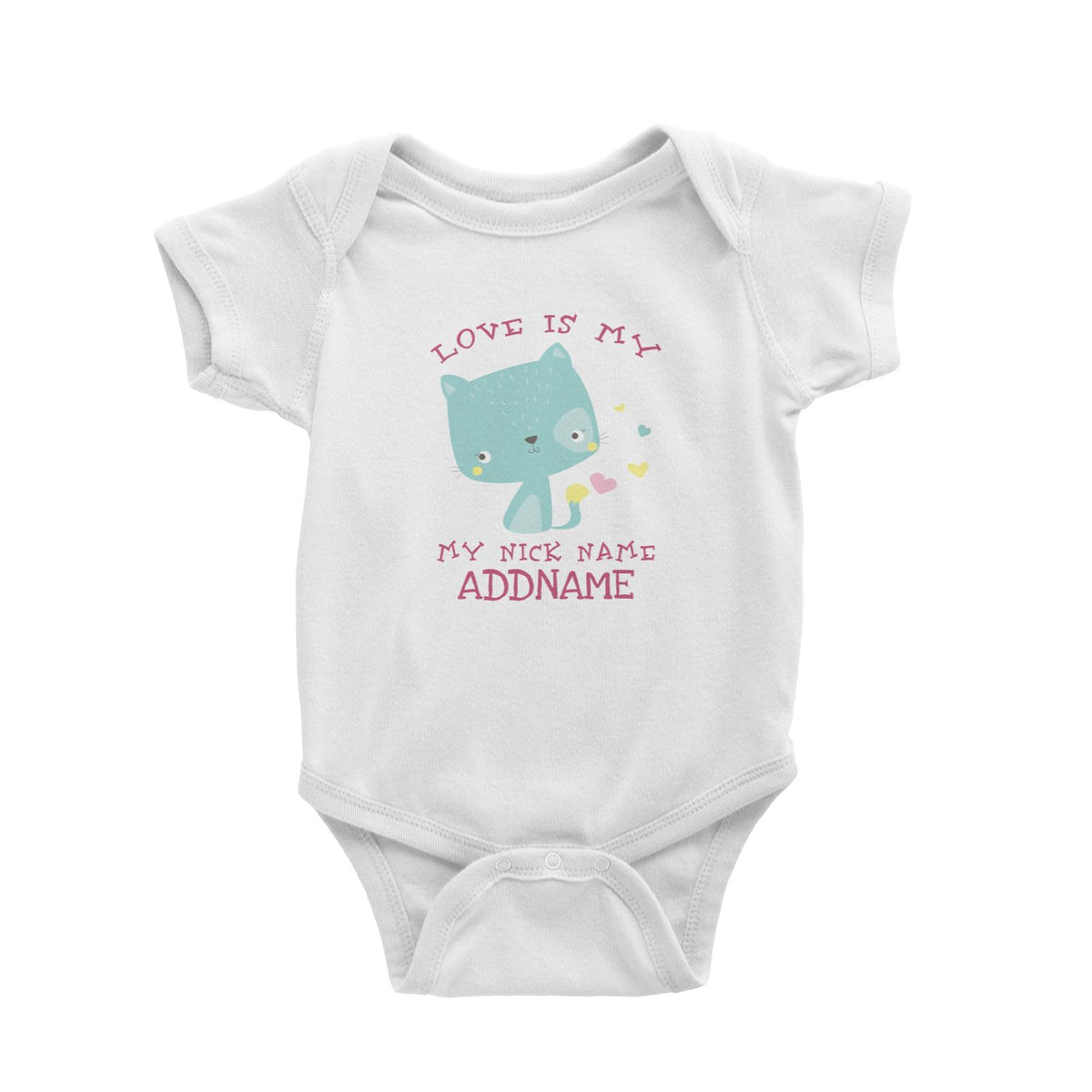 Love Is My Nickname Pastel Cat Addname White Baby Romper