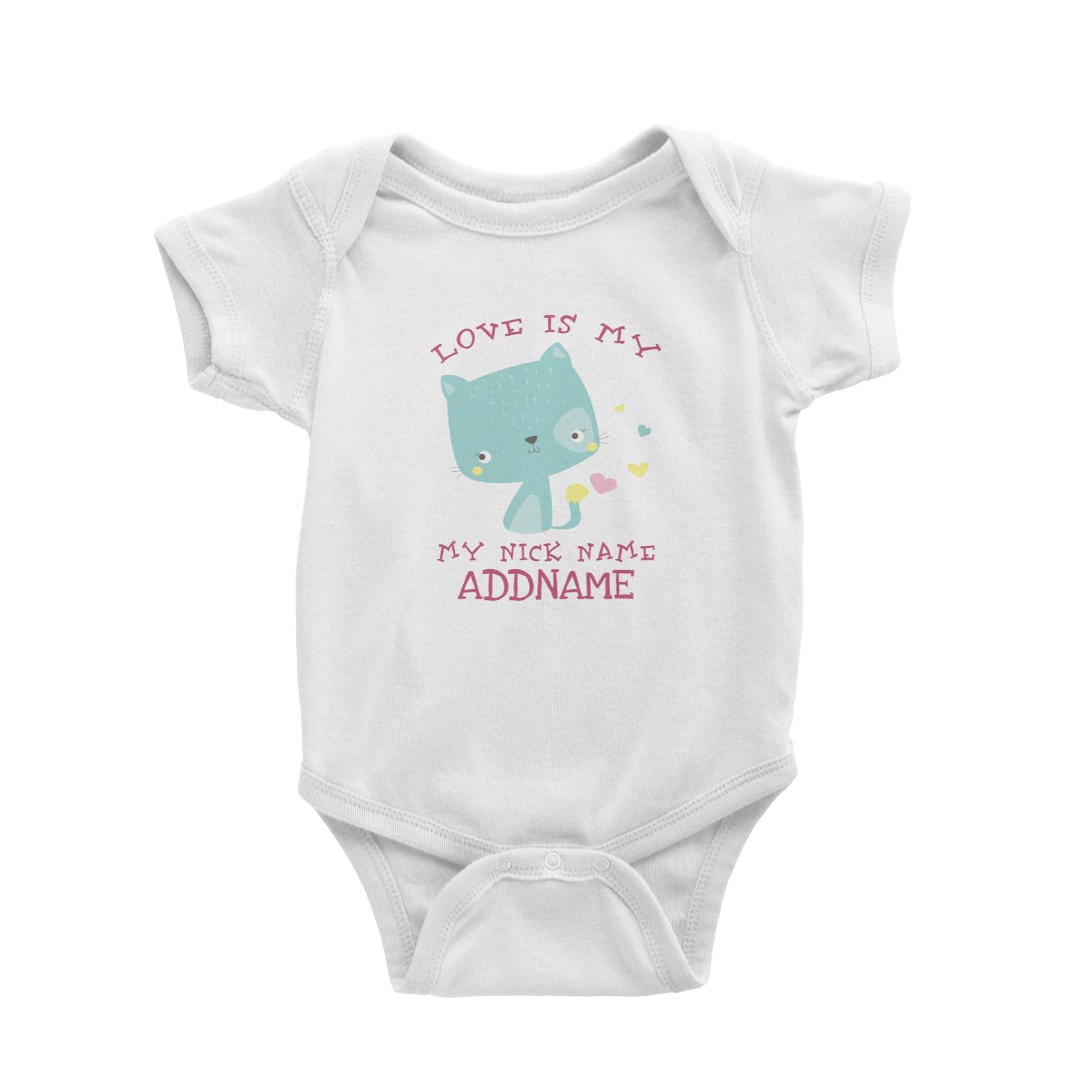 Love Is My Nickname Pastel Cat Addname White Baby Romper
