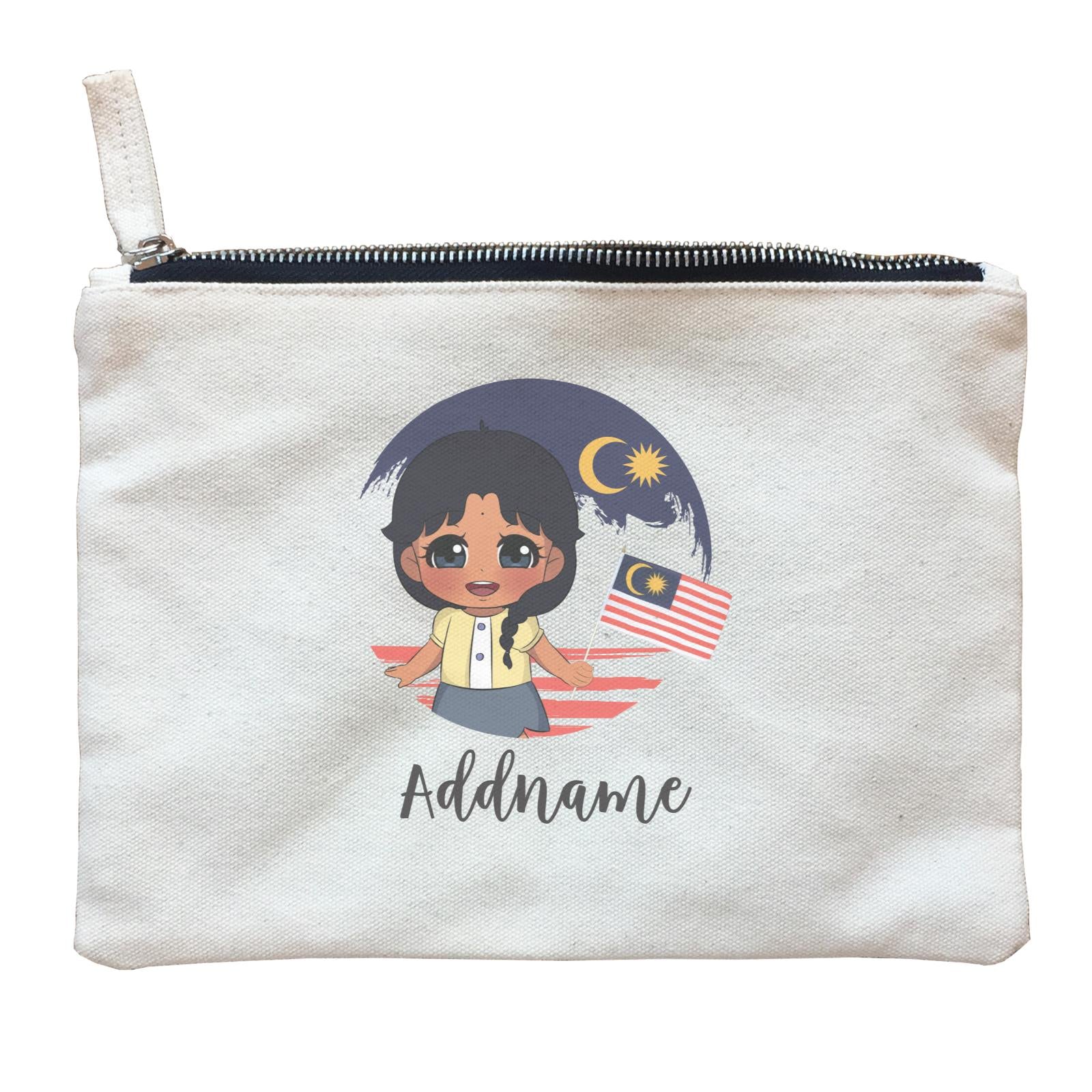Merdeka Series Round Flag Indian Girl Addname Zipper Pouch