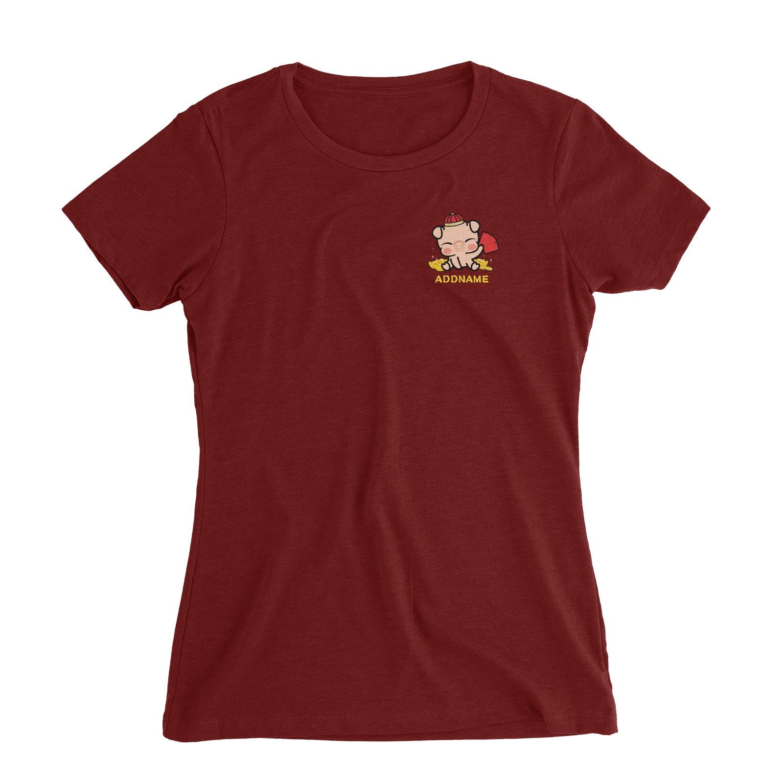Properity Pig Baby Full Body with Red Packets And Gold Pocket Design Women Slim Fit T-Shirt