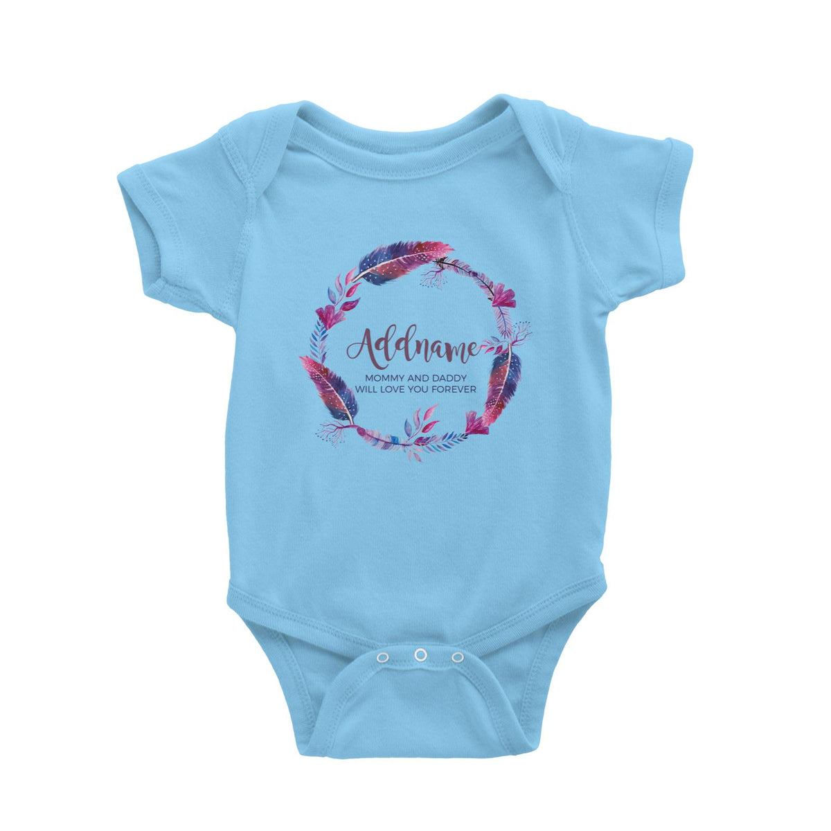 Purple Feather Wreath Personalizable with Name and Text Baby Romper