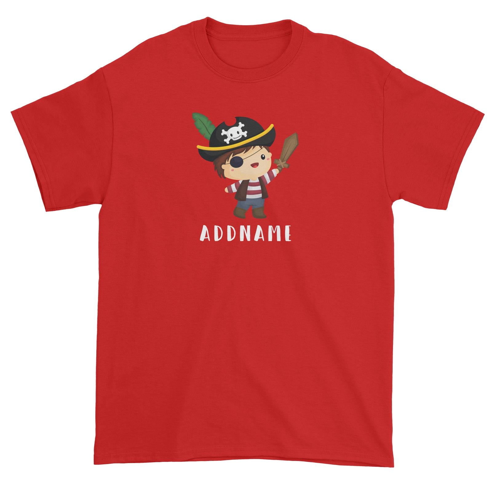 Birthday Pirate Captain Boy Playing Wodden Sword Addname Unisex T-Shirt