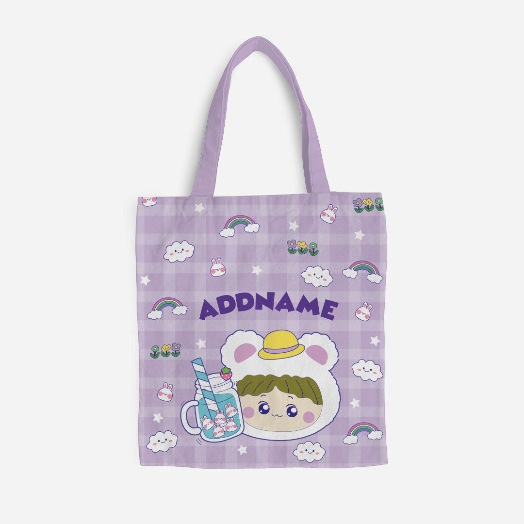 Cute Doodle Series Full Print Canvas Bag - Purple Summer Bear