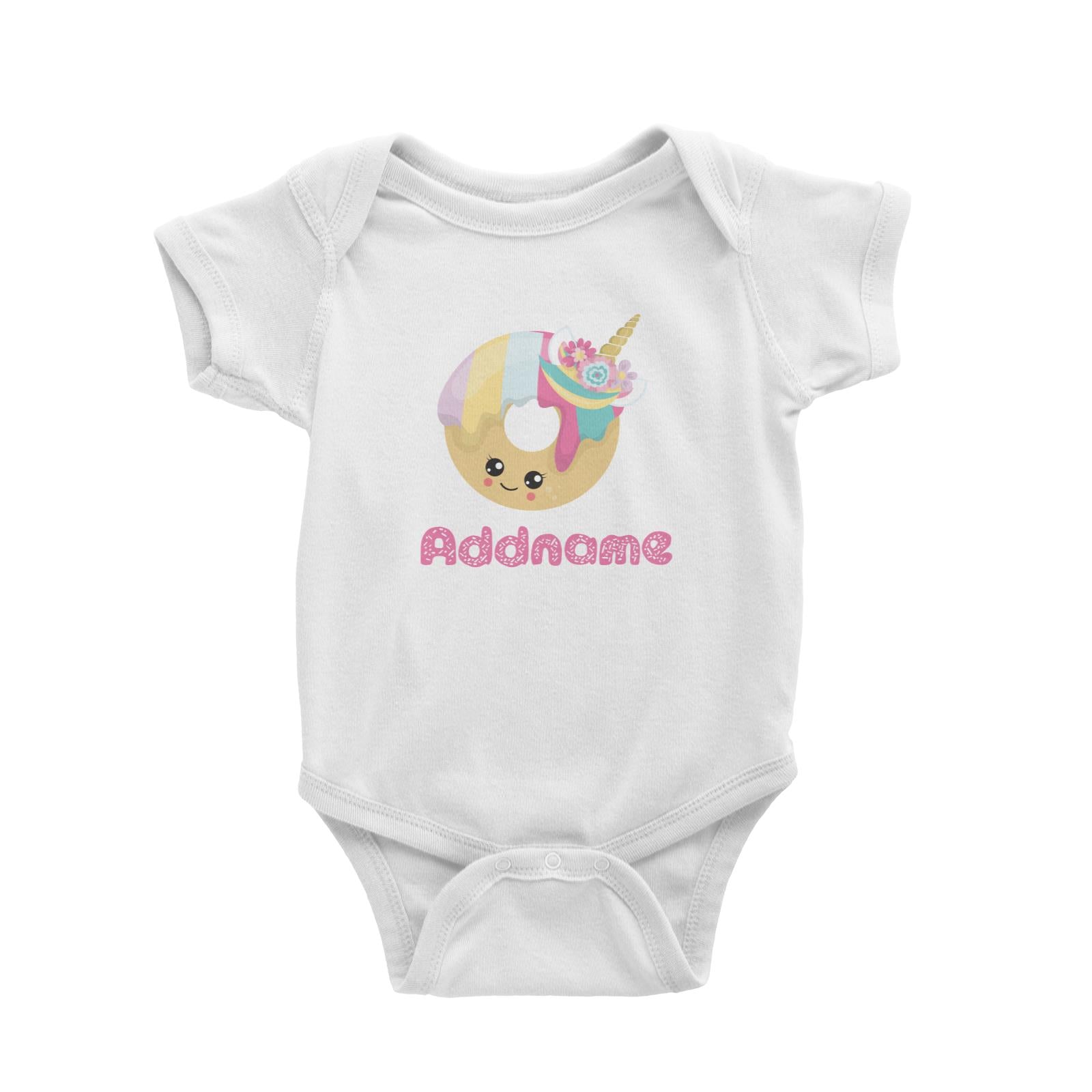Magical Sweets Unicorn Donut Addname White Baby Romper