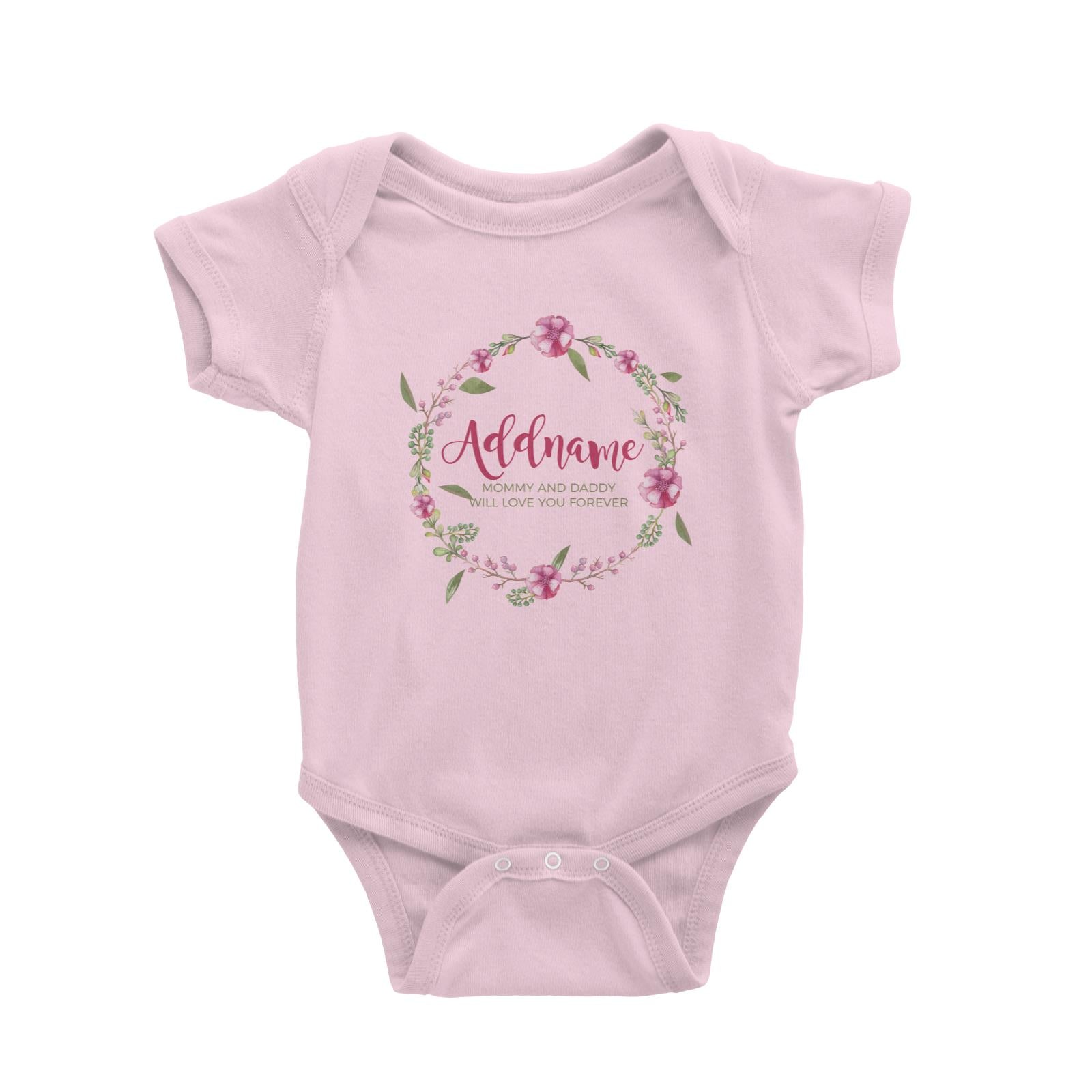 Pink Flower Wreath Personalizable with Name and Text Baby Romper