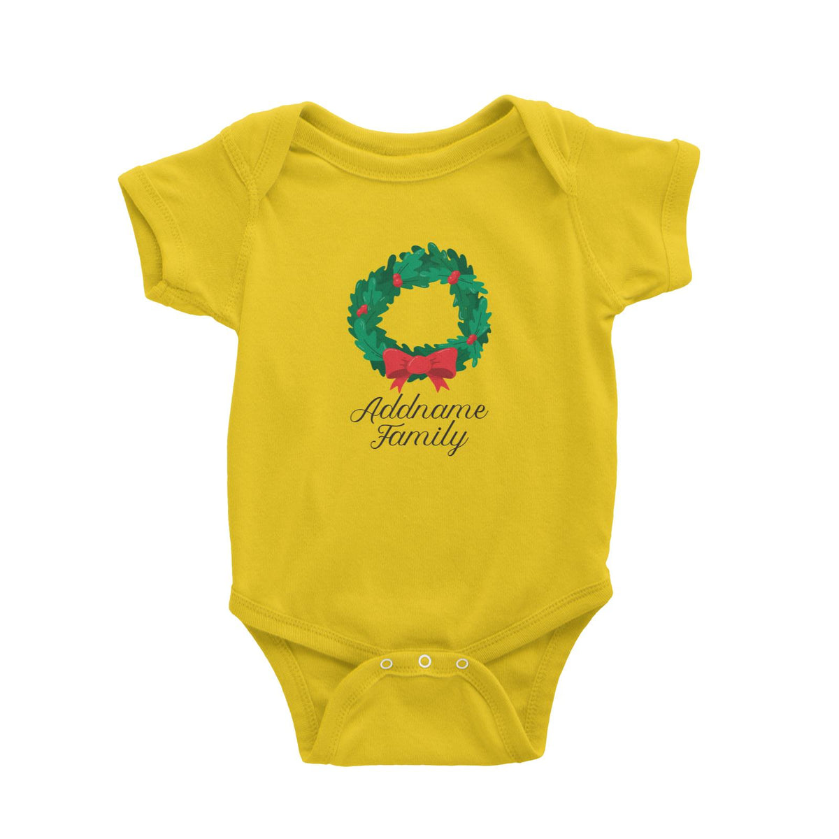 Christmas Series Wreath with Ribbon Addname Family Baby Romper