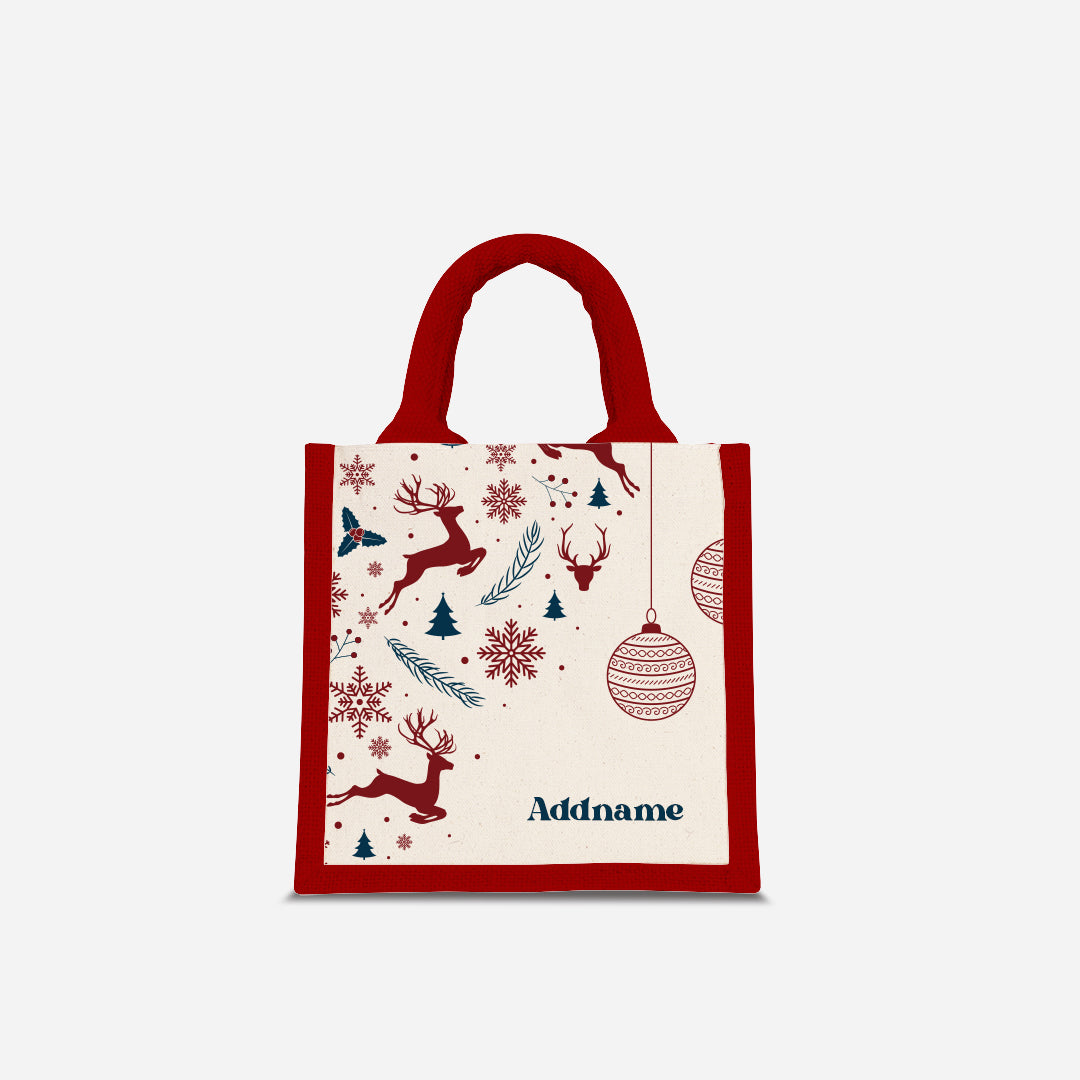 Christmas Series Half Lining Lunch Bag - Jubilant Reindeers Red