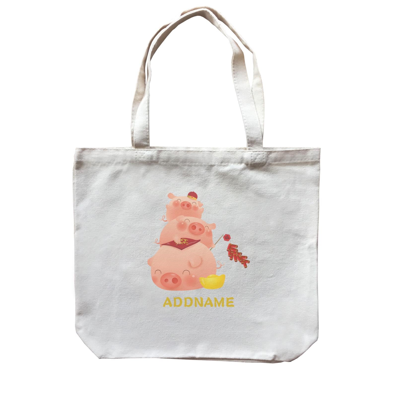 Chinese New Year Pig Group With Gold and Fireworks Addname Canvas Bag