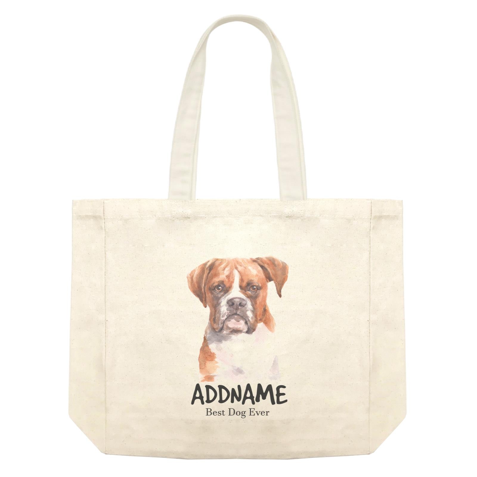 Watercolor Dog Boxer Brown Ears Best Dog Ever Addname Shopping Bag