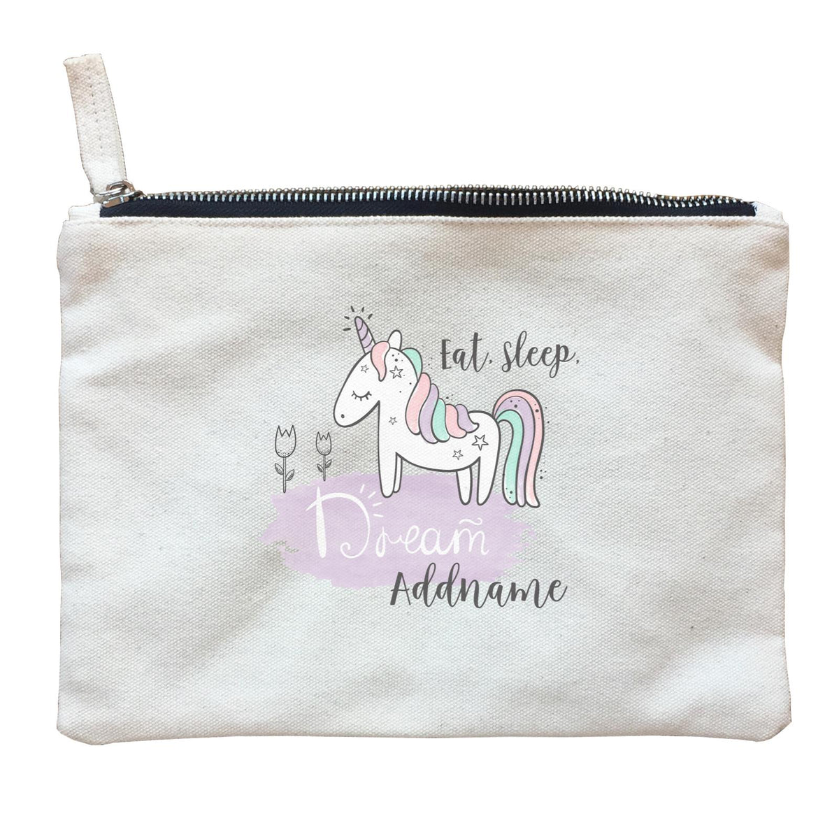 Drawn Dreamy Elements Unicorn Eat Sleep Dream Addname Zipper Pouch