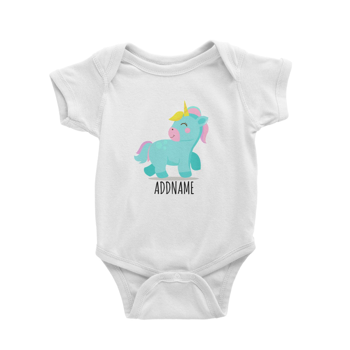 Pastel Blue Unicorn White White Baby Romper