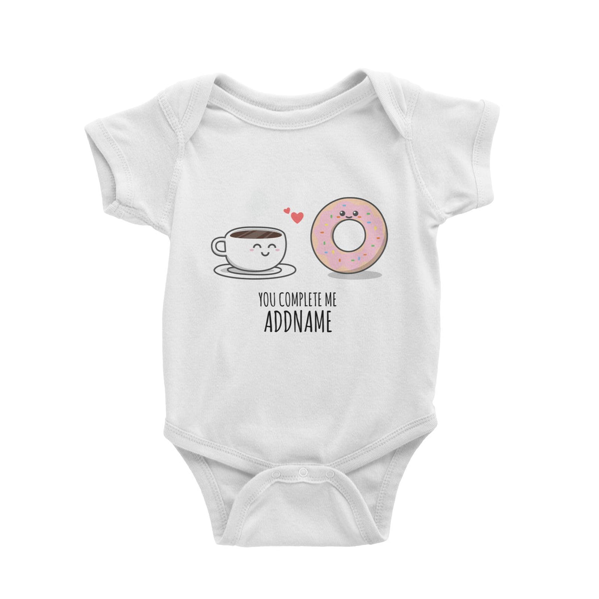 Cartoon Coffee and Donut Complete Me White White Baby Romper