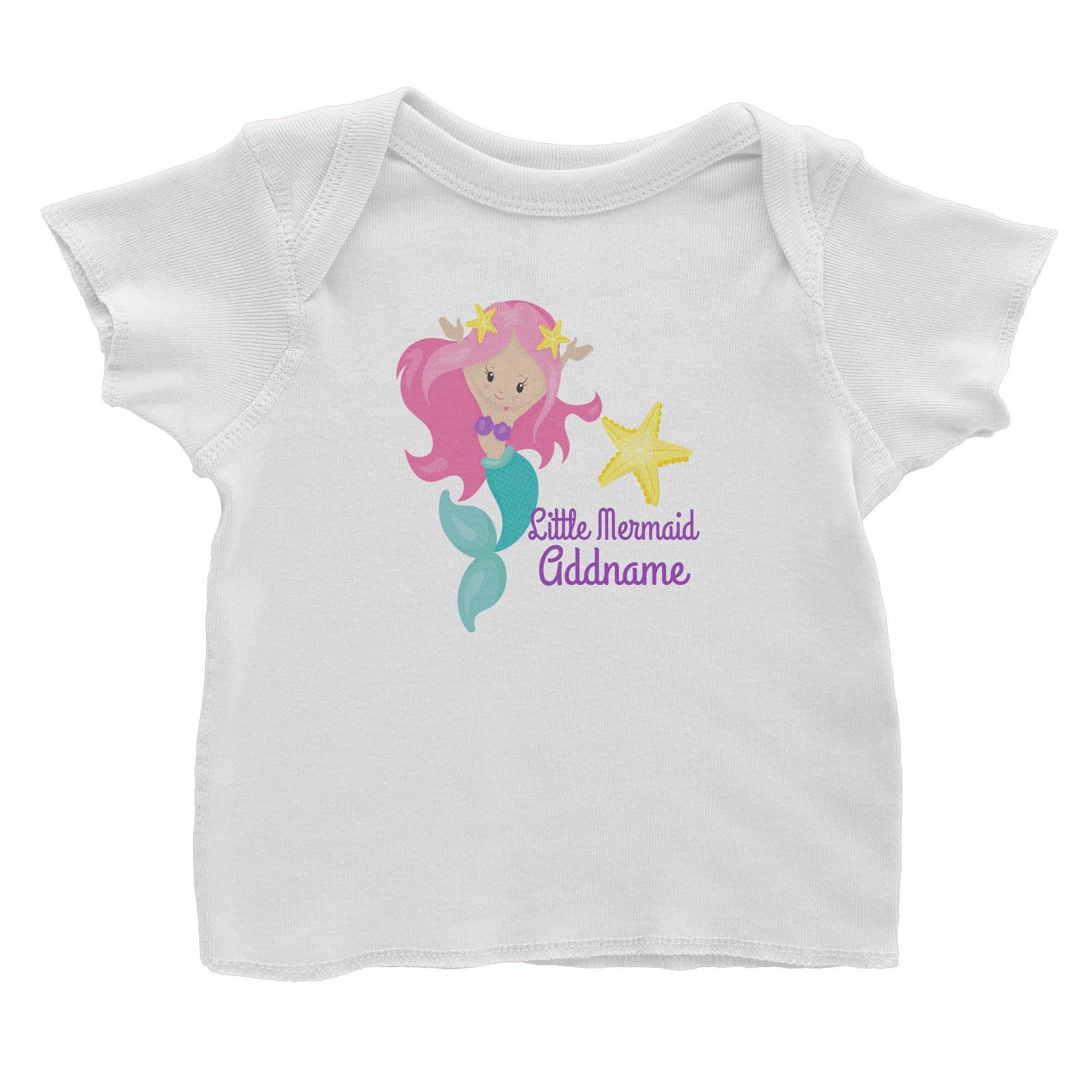 Little Mermaid Celebrating with Starfish Addname Baby T-Shirt