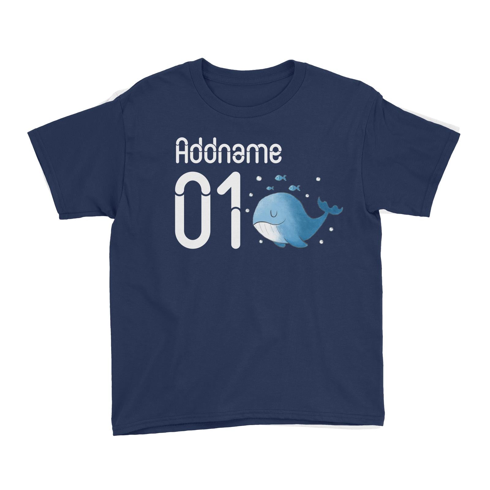 Name and Number Cute Hand Drawn Style Whale Kid's T-Shirt