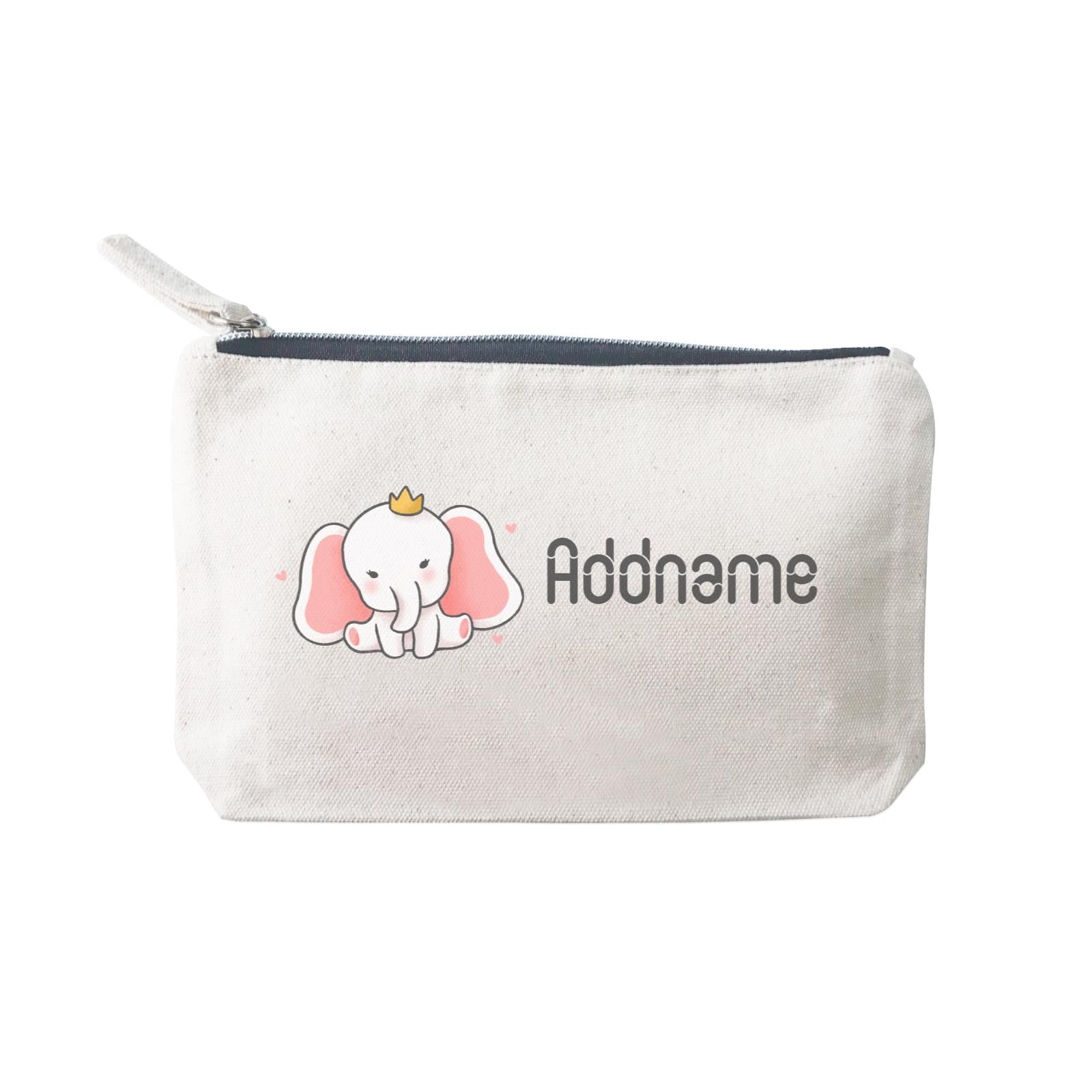 Cute Hand Drawn Style Baby Elephant with Crown Addname SP Stationery Pouch 2