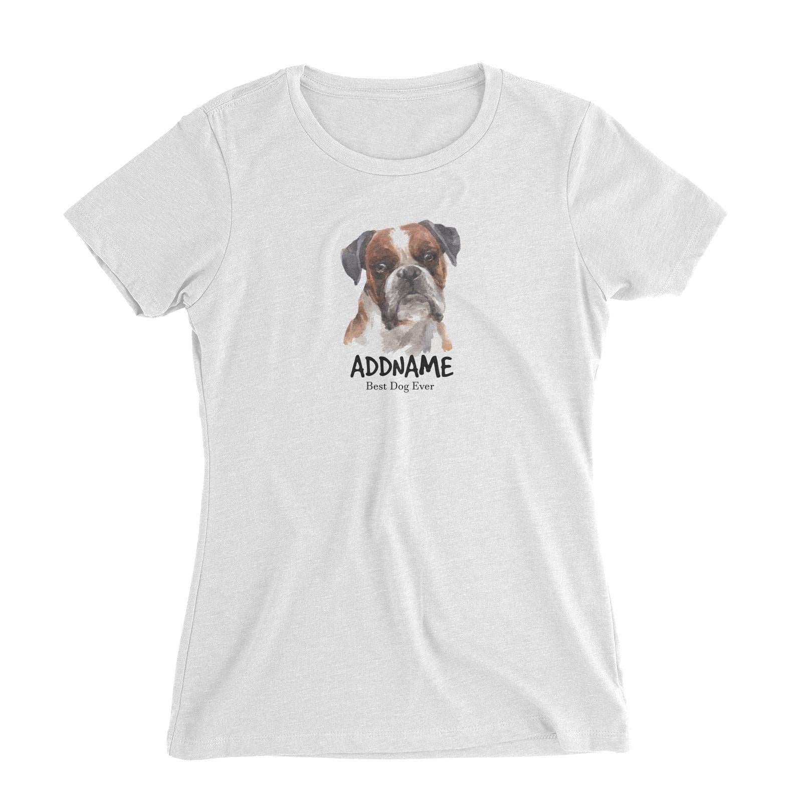 Watercolor Dog Boxer Black Ears Best Dog Ever Addname Women's Slim Fit T-Shirt
