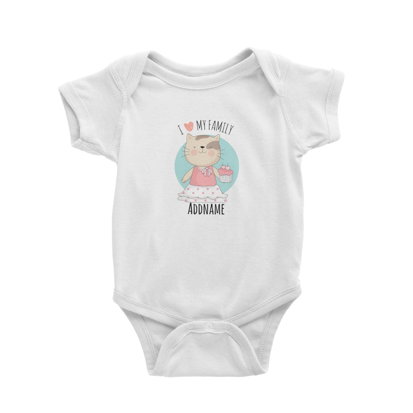 Sweet Animals Sketches Cat I Love My Family Addname Baby Romper