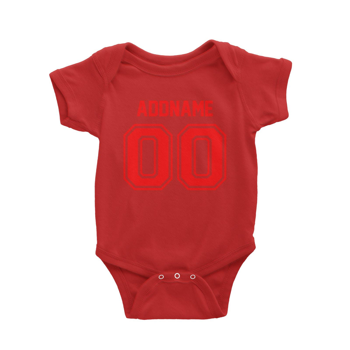 Jersey Red Font With Name and Number Baby Romper