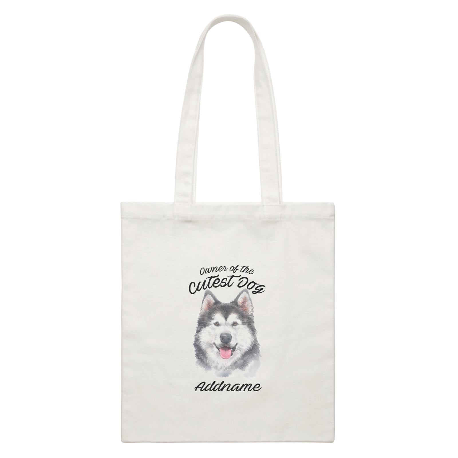 Watercolor Dog Owner Of The Cutest Dog Siberian Husky Smile Addname White Canvas Bag
