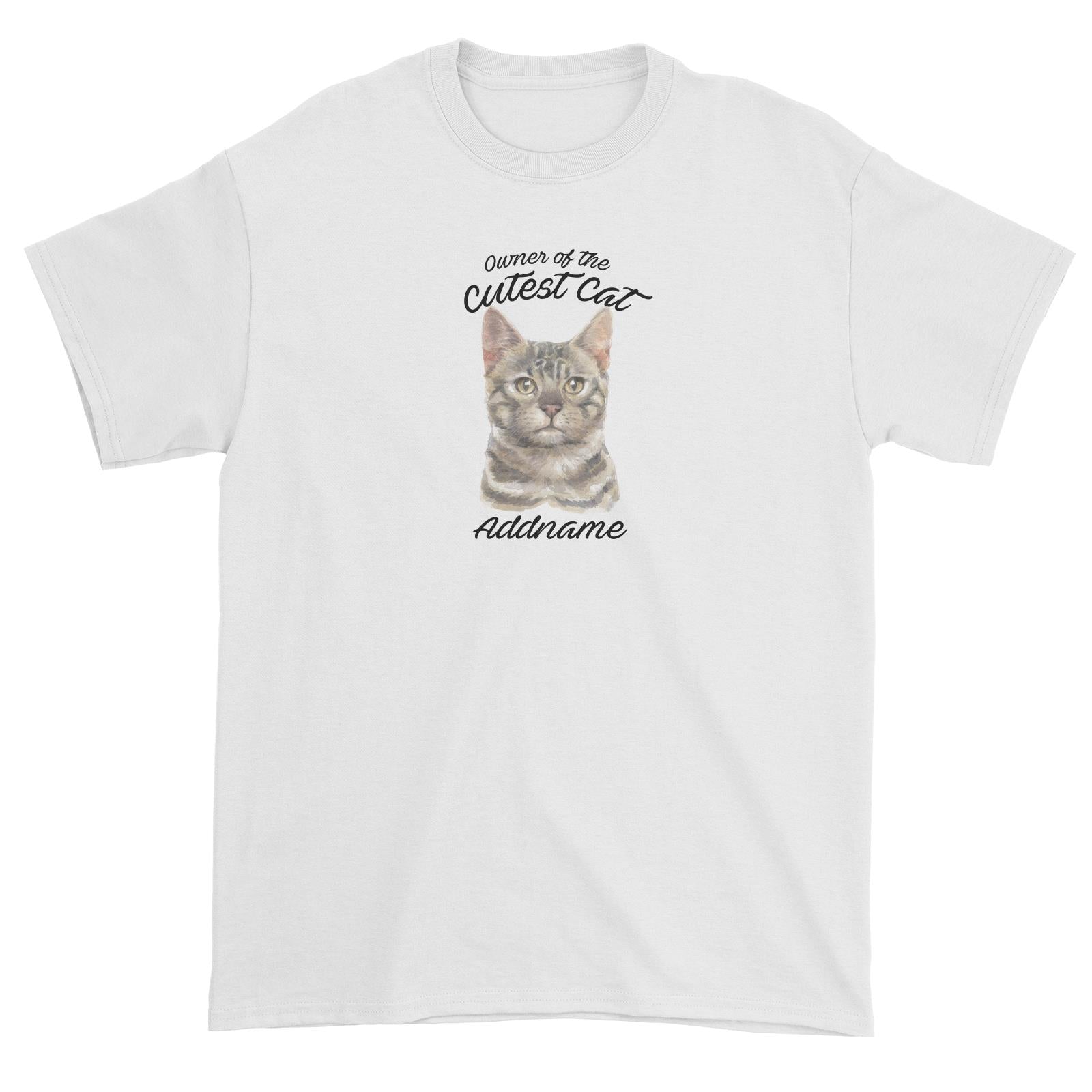 Watercolor Owner Of The Cutest Cat Bengal Grey Addname Unisex T-Shirt
