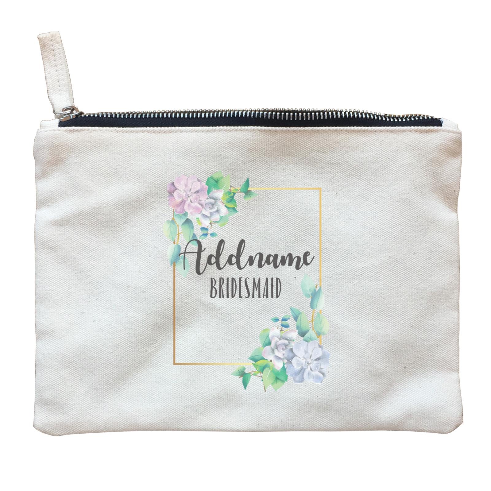 Bridesmaid Floral Modern Blue Flowers With Frame Bridesmaid Addname Zipper Pouch