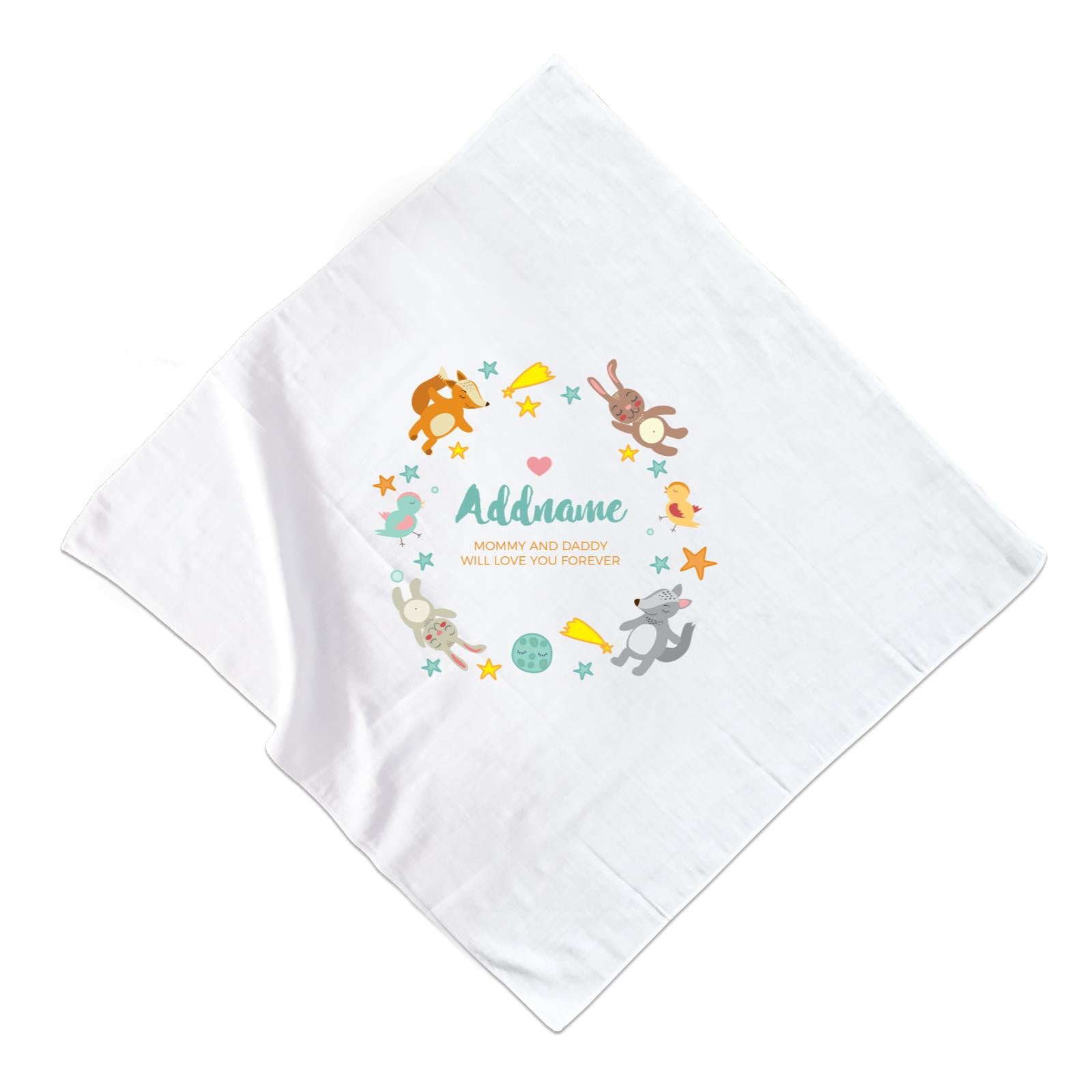 Cute Woodland Animals with Star Elements Personalizable with Name and Text Muslin Square