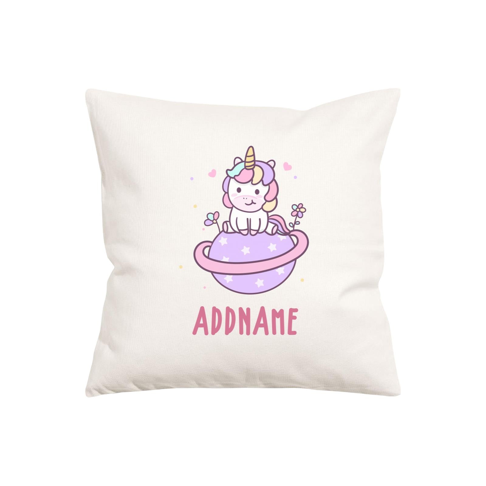 Unicorn And Princess Series Pastel Unicorn Sitting On Planet Addname Pillow Cushion