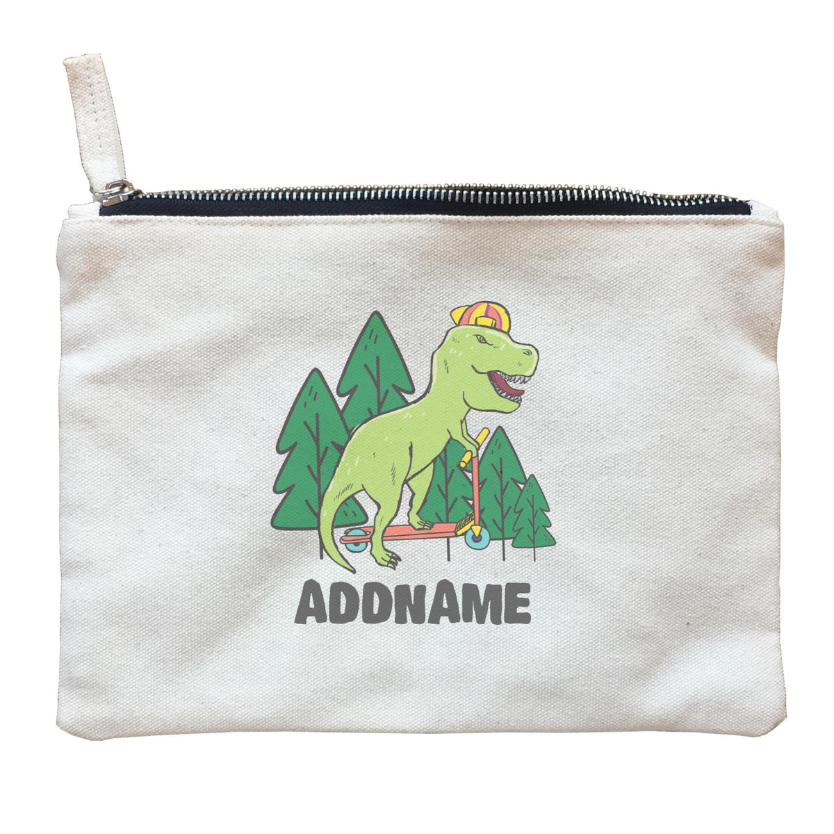 Super Cute Dinosaur Rides Scooter Into Woods Zipper Pouch