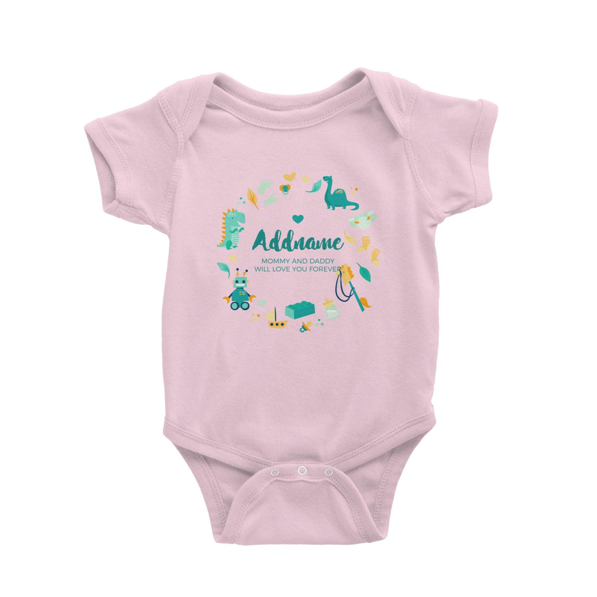 Cute Dinosaurs and Toys Elements Personalizable with Name and Text Baby Romper
